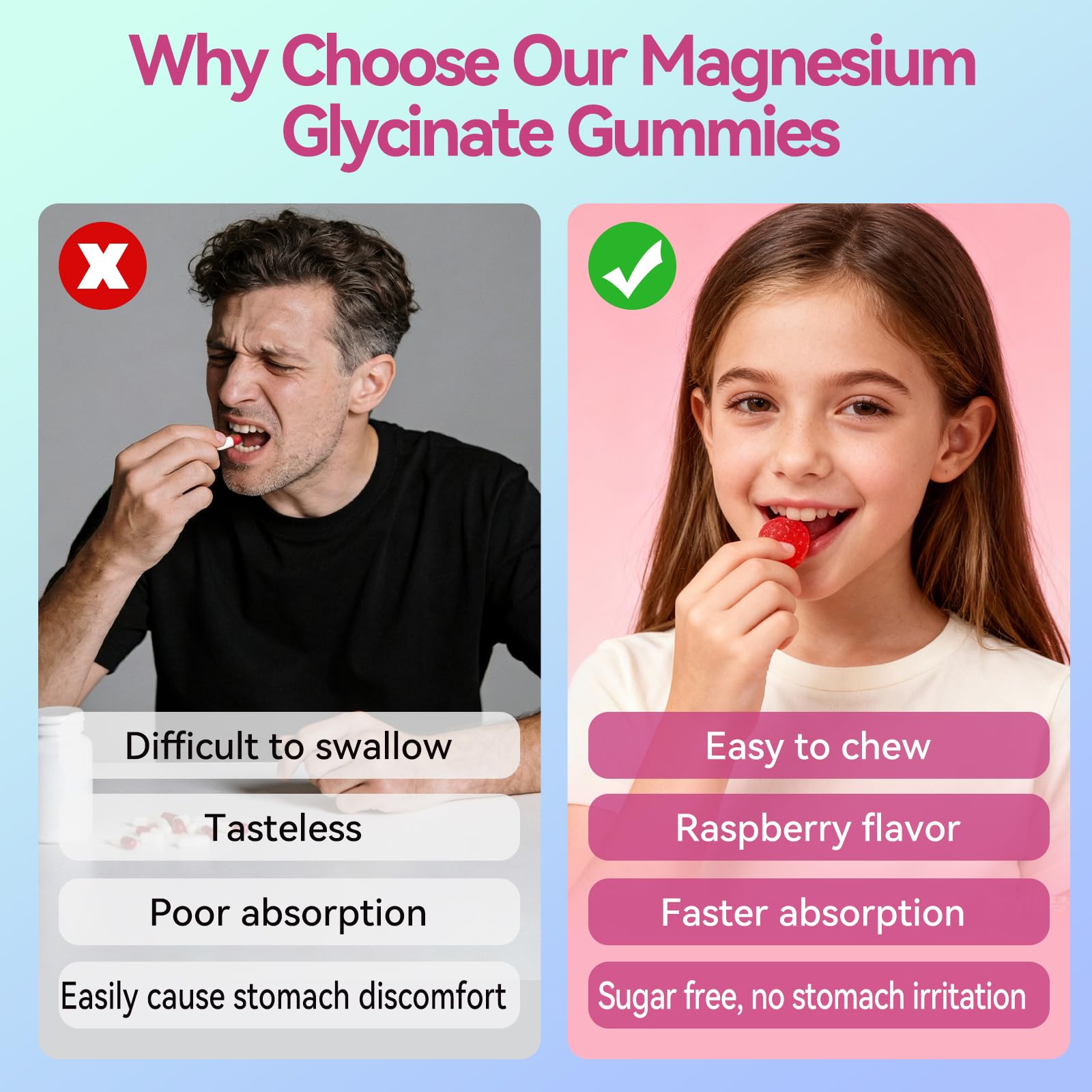 GASEBEAR Gommes Magnésium Glycinate, goût framboise, aide pour les muscles détendus après l'effort.