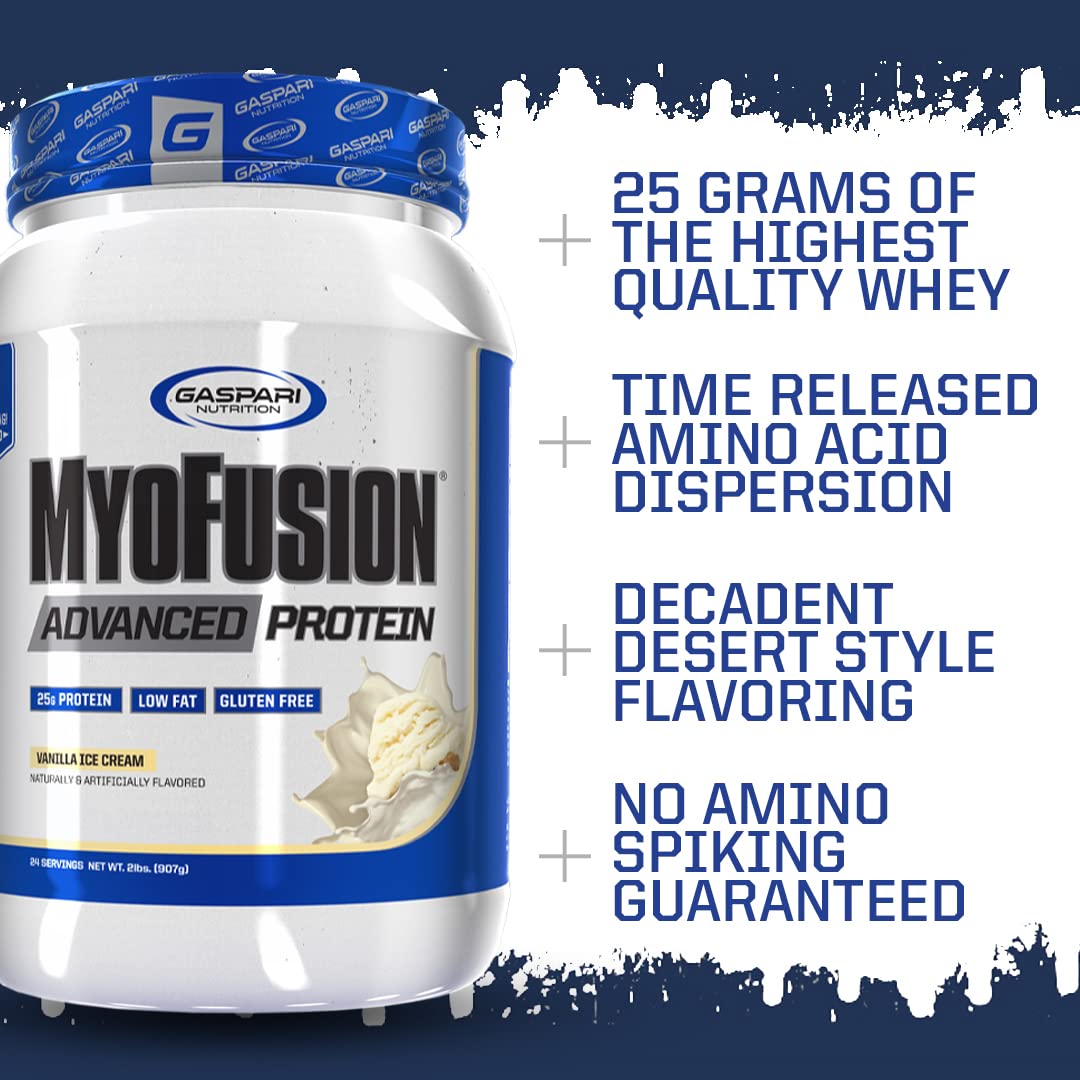 Gaspari Myofusion shake vanille cremeux, goût agréable et protéiné.
