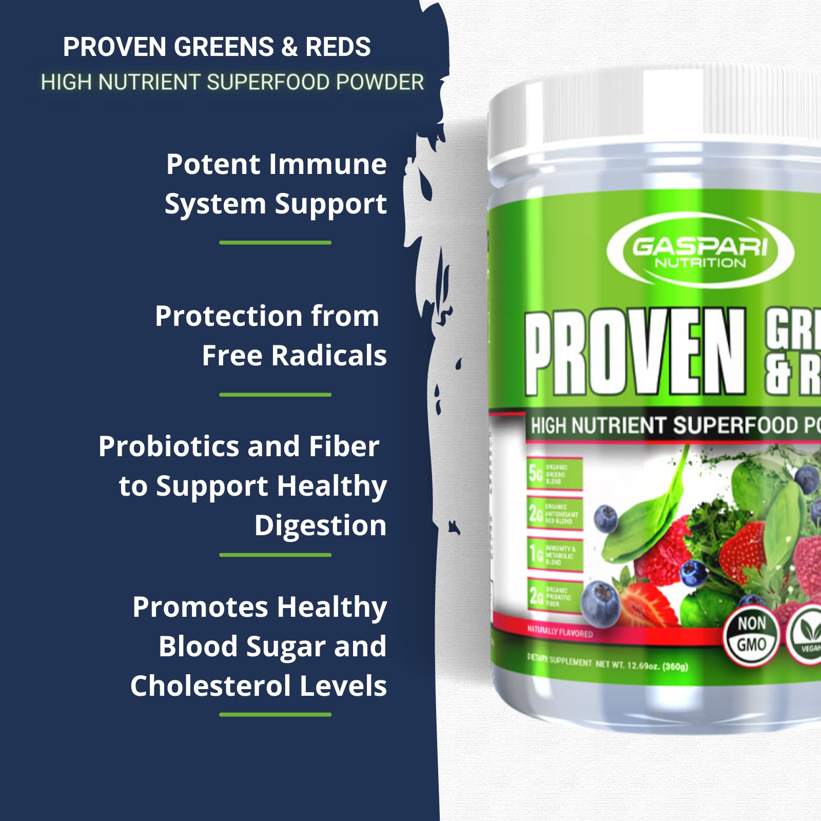 Gaspari Nutrition Greens and Reds, portion saveur fruits naturels: facilite l'apport quotidien de fruits et légumes