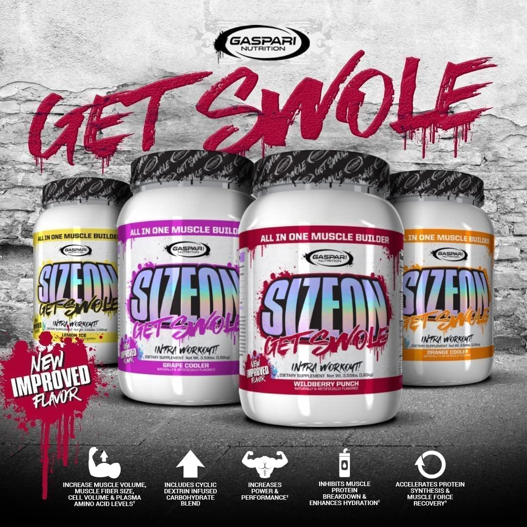 Gaspari SizeOn étiquette produit, informations claires sur le produit.