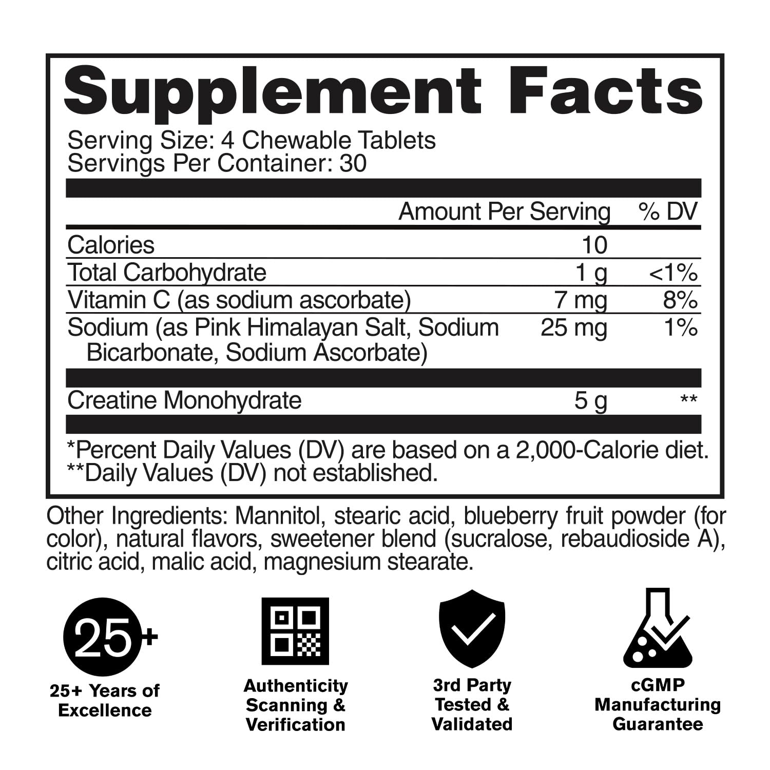 Pastilles de créatine 5 g sans sucre, faciles à prendre en entraînement.