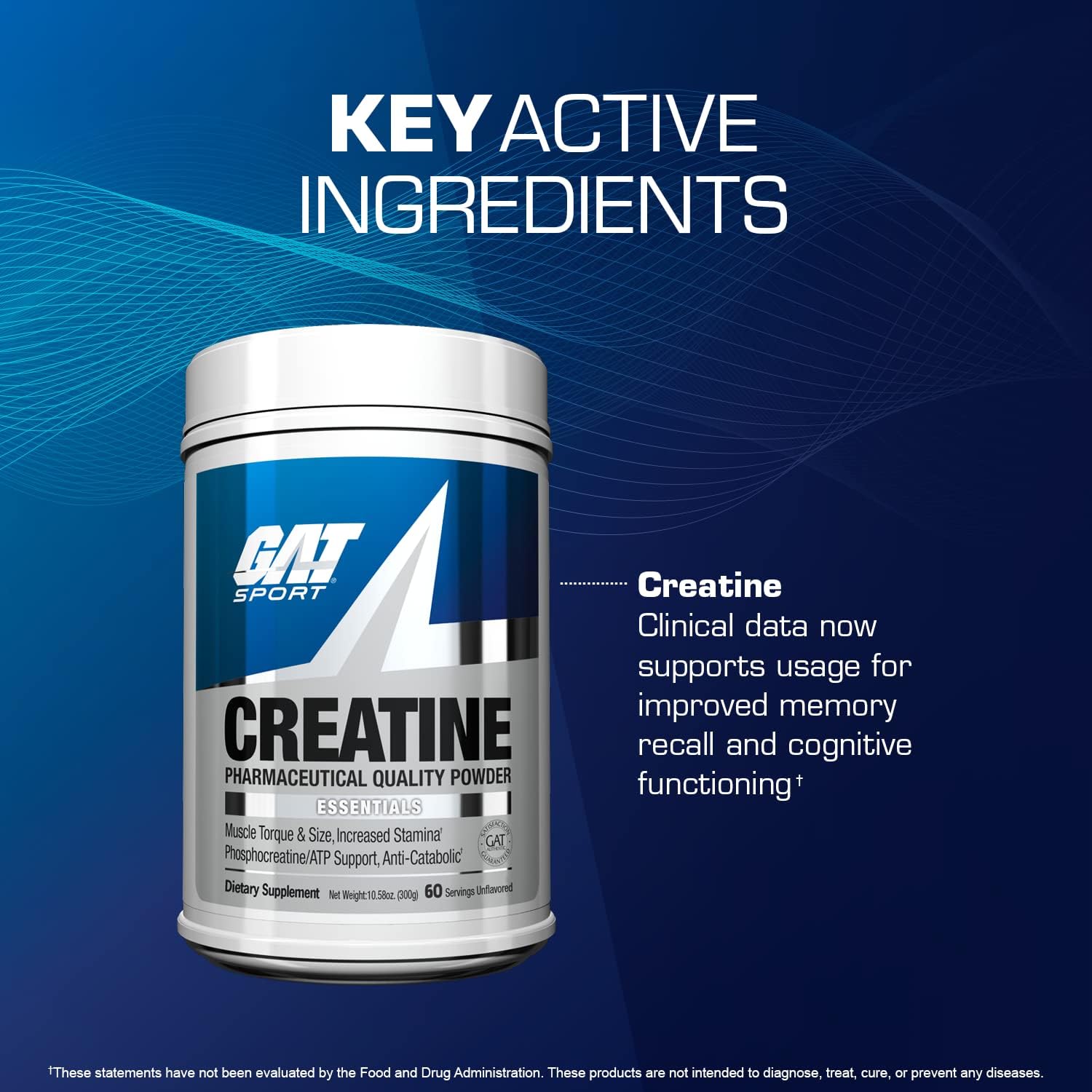 GAT SPORT Créatine Monohydrate, utilisation quotidienne sans goût pour s’intégrer au régime.