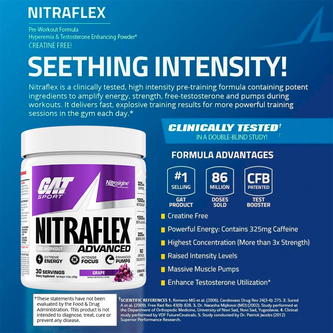 GAT SPORT Nitraflex boisson pré-entraînement, mélange facile et goût raisin.