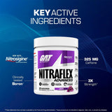 GAT SPORT Nitraflex étiquette emblyage, informations claires sur le dosage.