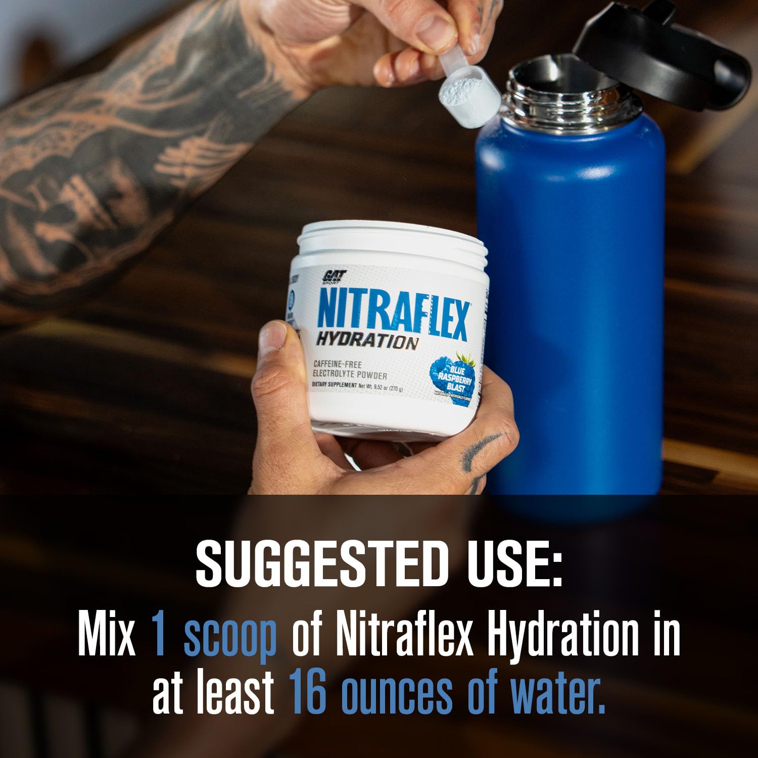 Composition Nitraflex Hydration avec électrolytes pour une réhydratation ciblée.
