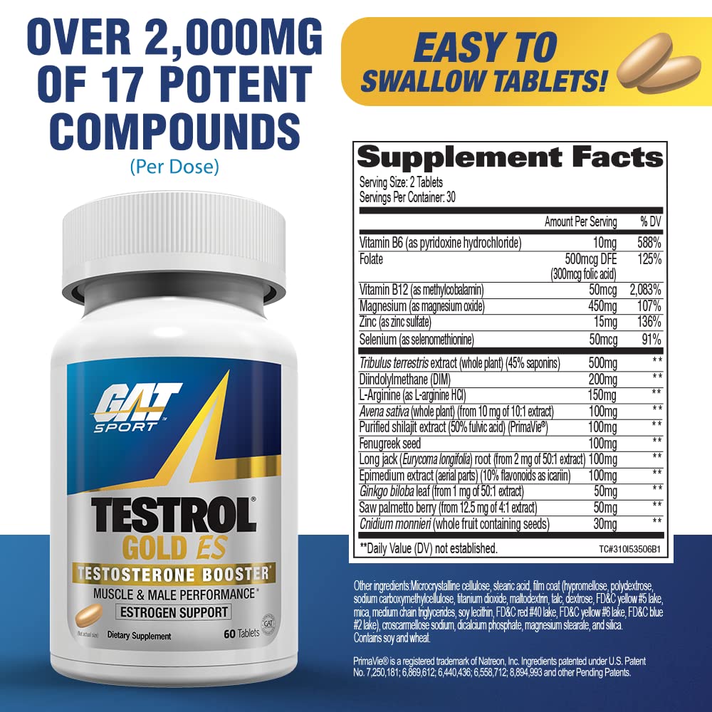 GAT SPORT Testrol Gold ES bouteille arrière, informations nutritionnelles pertinentes