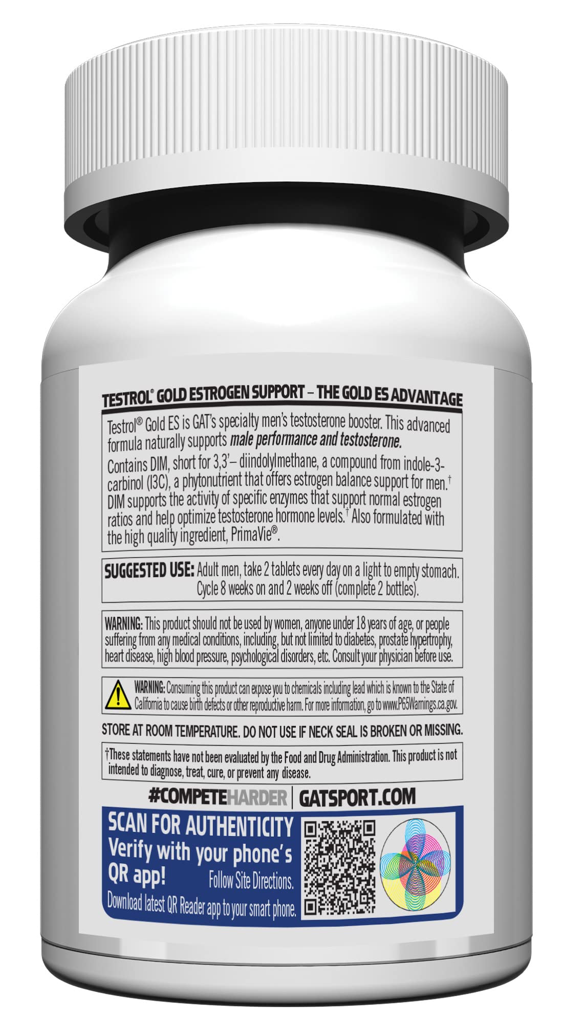 GAT SPORT Testrol Gold ES label recto, ingrédients clés