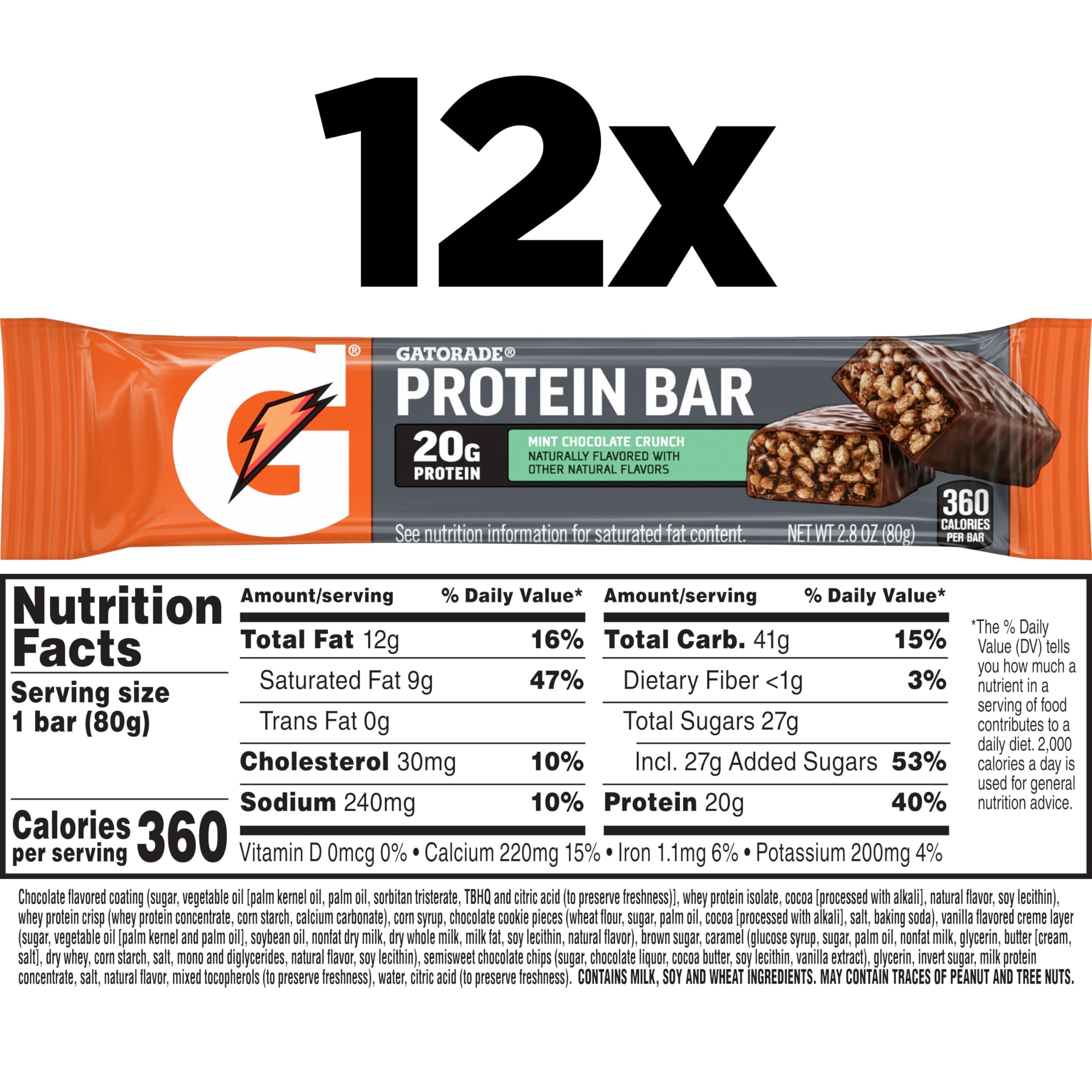 Barre prête à consommer Gatorade, saveur menthe chocolat croquant après l'entraînement