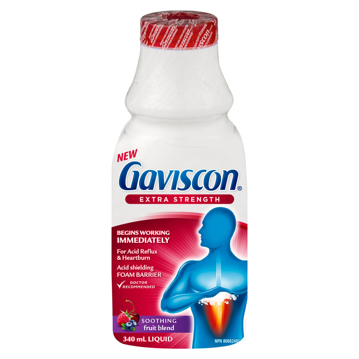 Gaviscon bouteille liquide fruit forte, soulage rapidement les brûlures d’estomac.
