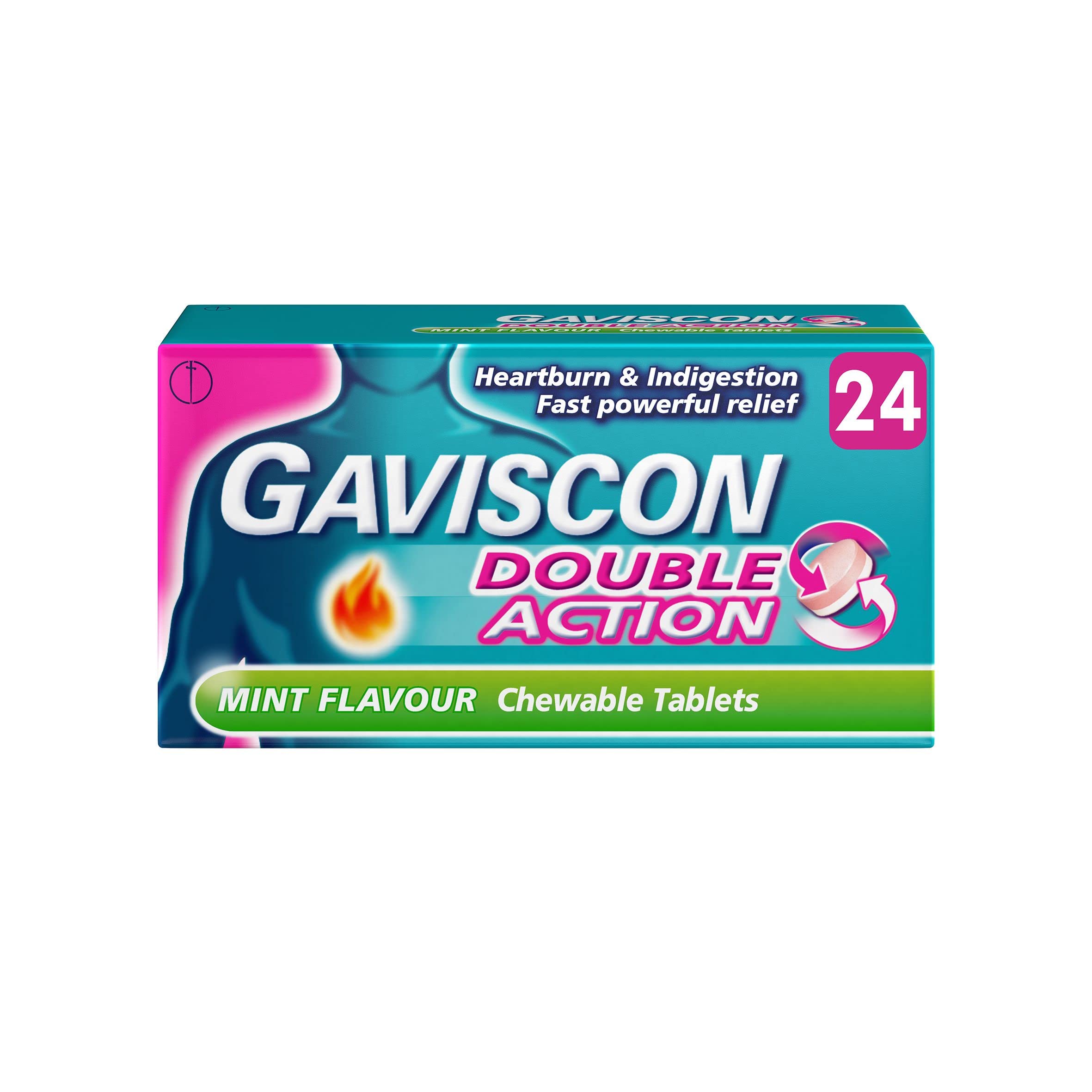 Boîte Gaviscon Double Action Menthe prête à l’emploi pour un soulagement rapide.