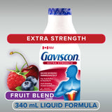 Gaviscon étiquette fruit 340ml indique l'emballage pratique.