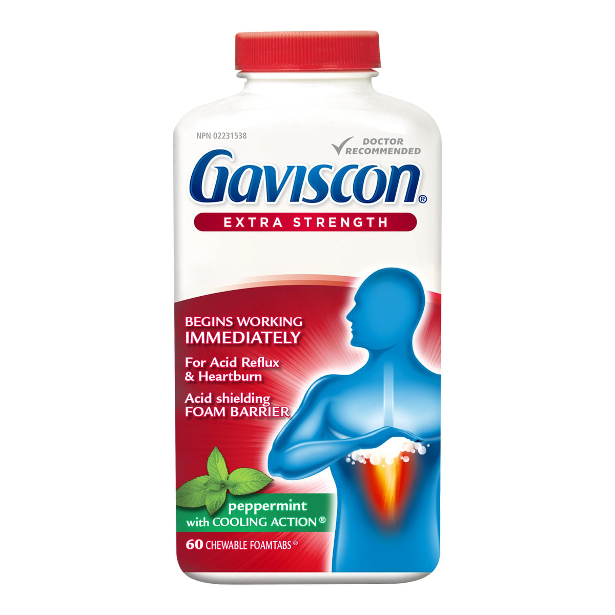 Boîte Gaviscon menthe-poivrée, tablettes à mâcher pratiques après les repas
