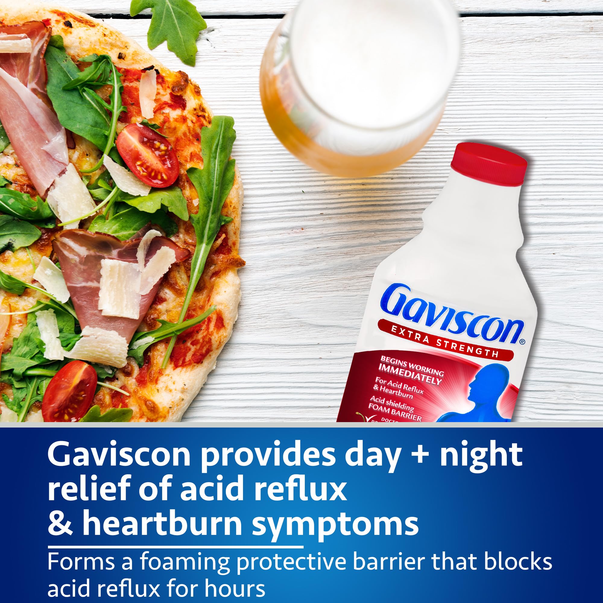 Gaviscon sans sucre, lactose et gluten, adapté à plusieurs régimes.