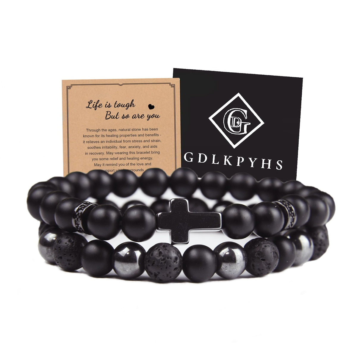 Bracelet GDLKPYHS obsidienne noire avec croix, énergie protectrice potentielle.