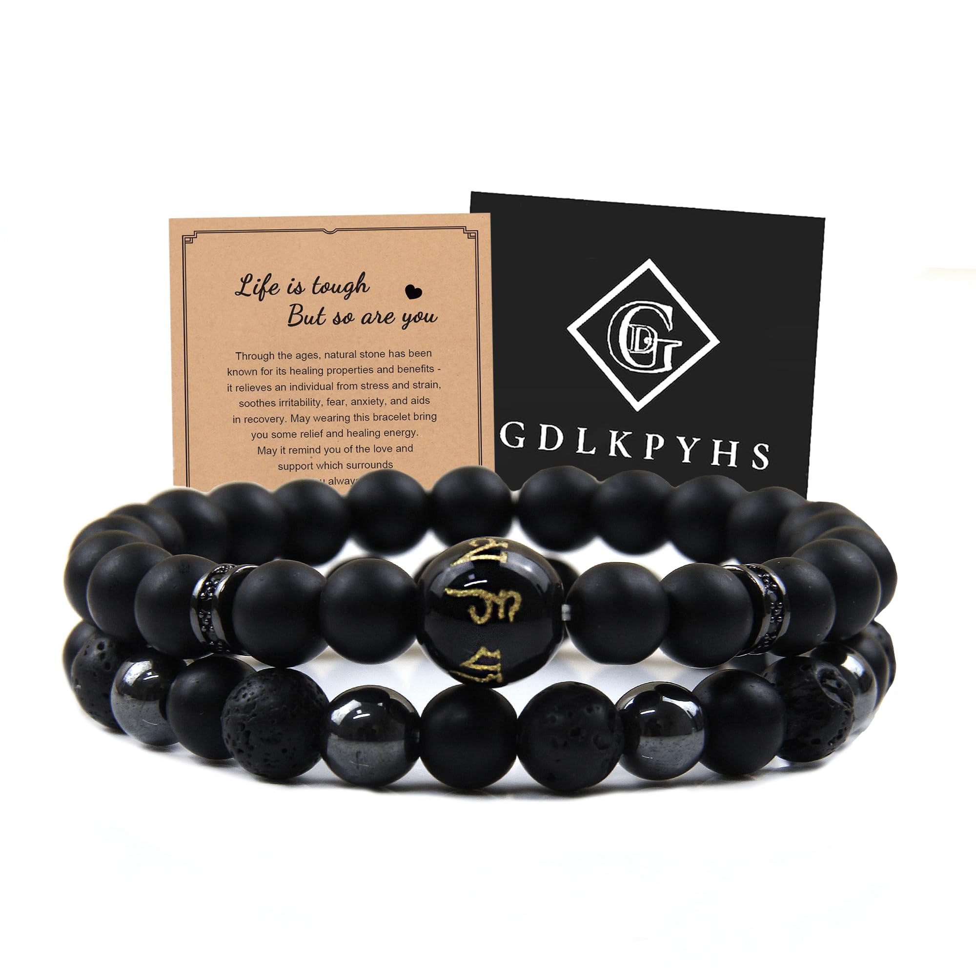 Bracelet GDLKPYHS obsidien noir, perles 8 mm pour protection et équilibre.