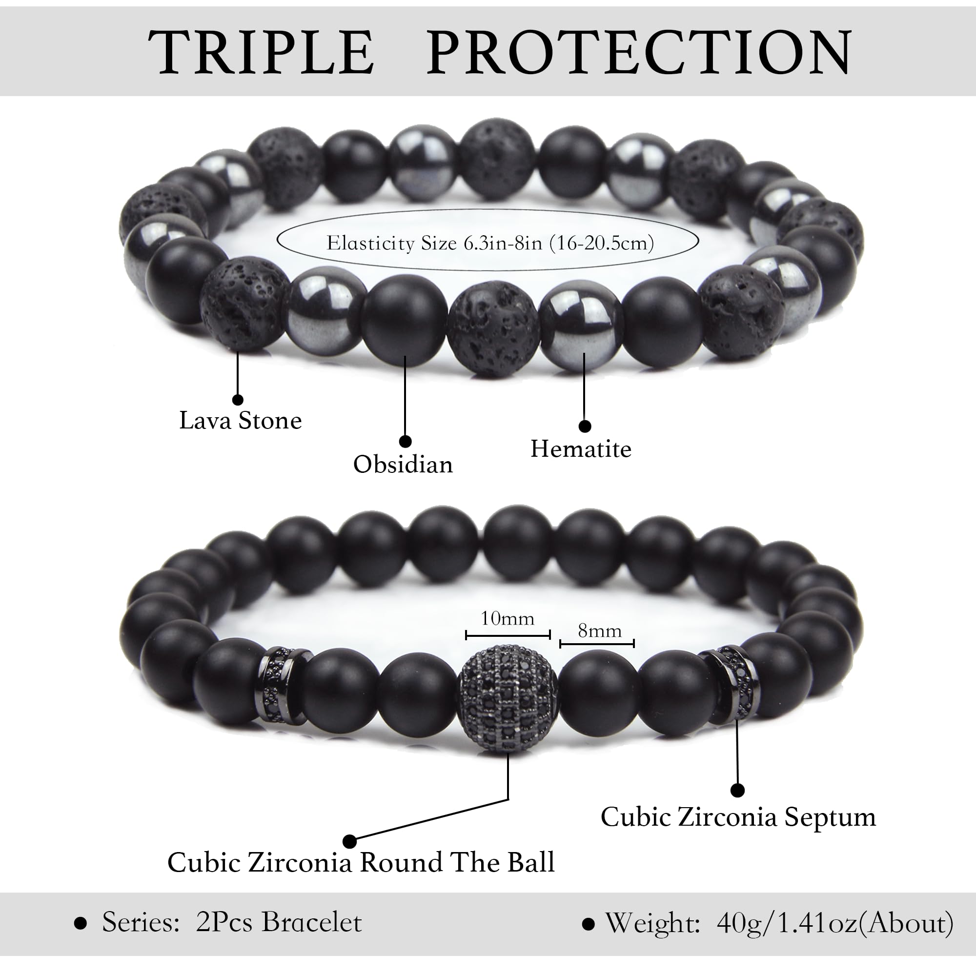 GDLKPYHS, onyx noir et hematite, détails des perles et texture raffinée.