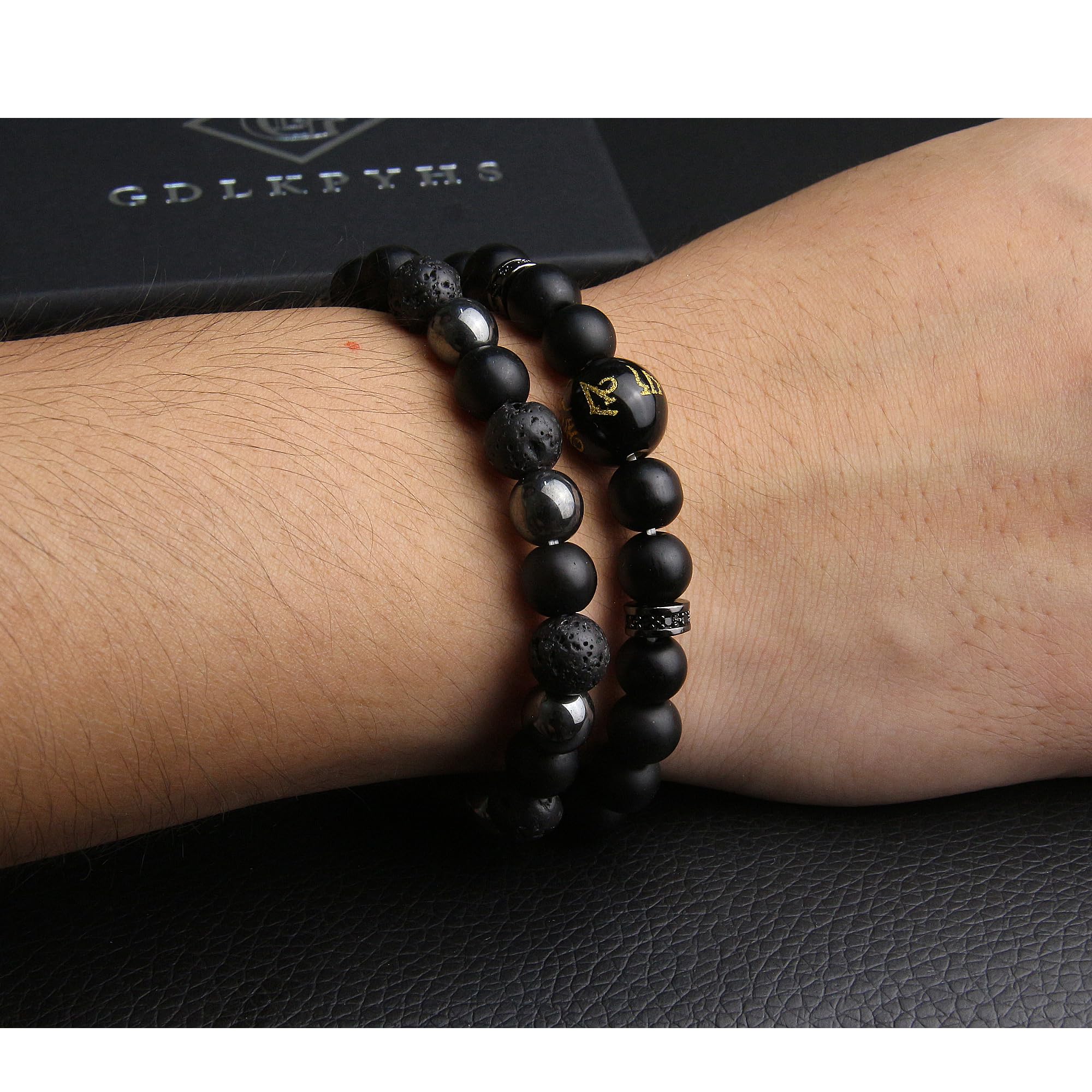 GDLKPYHS perles d’onyx noir, style élégant pour homme et femme.