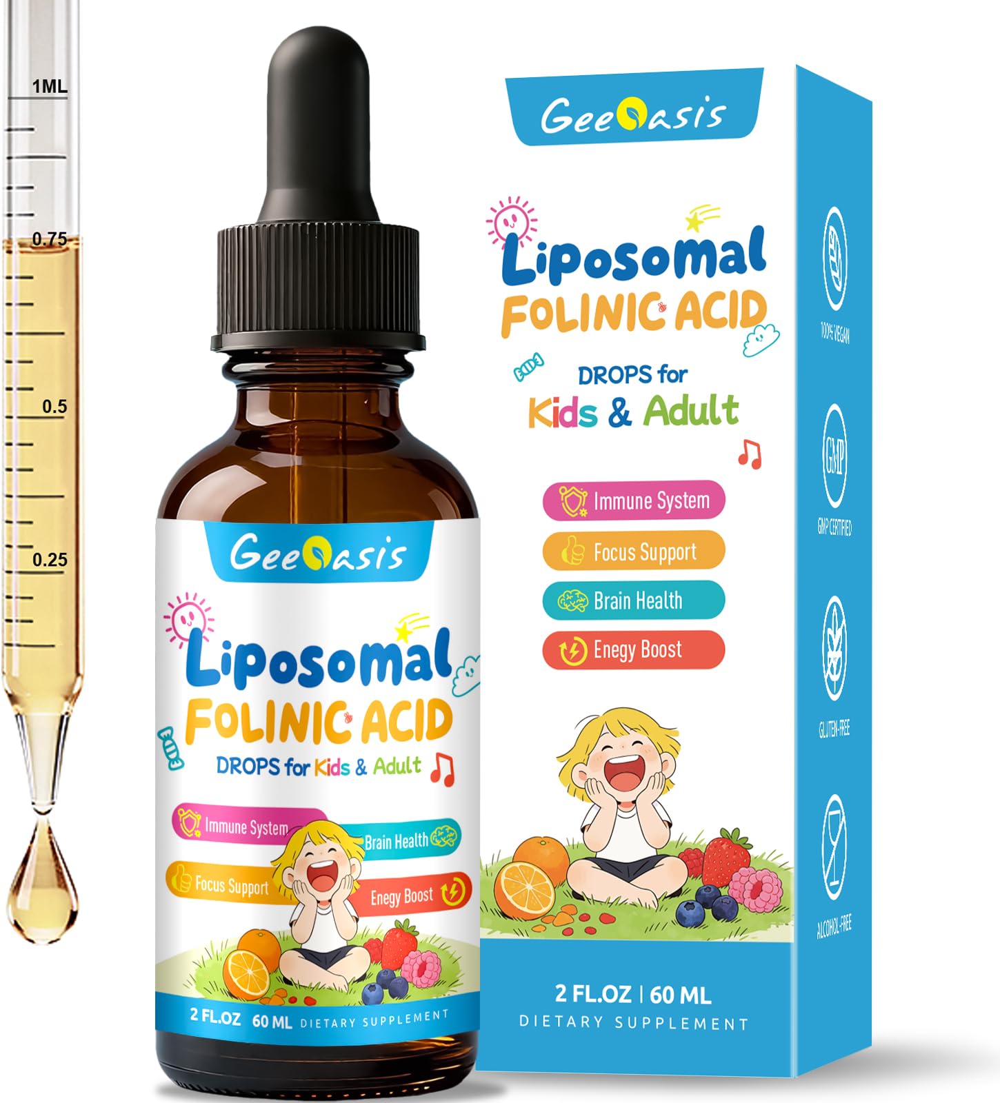 Geeoasis gouttes acide folinique et méthylfolate, faciles à prendre