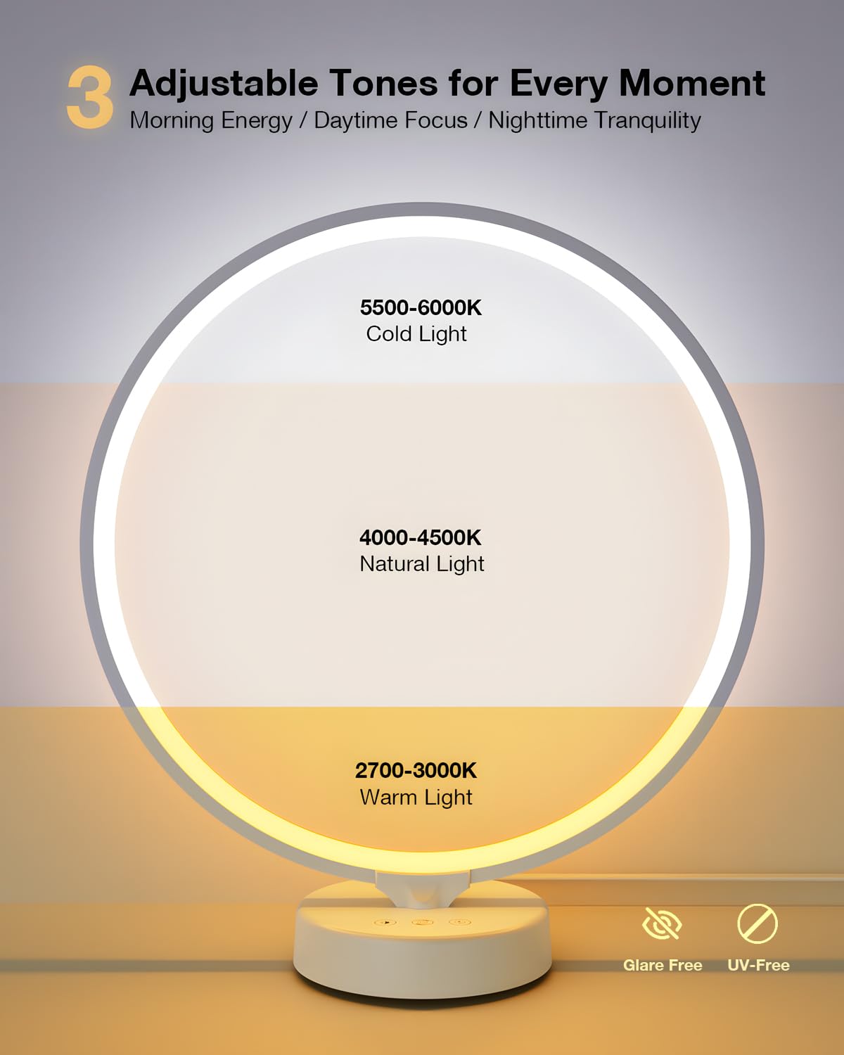 Geecent lampe luminothérapie 6000K, éclat frais pour booster l'énergie en fin d'après-midi.