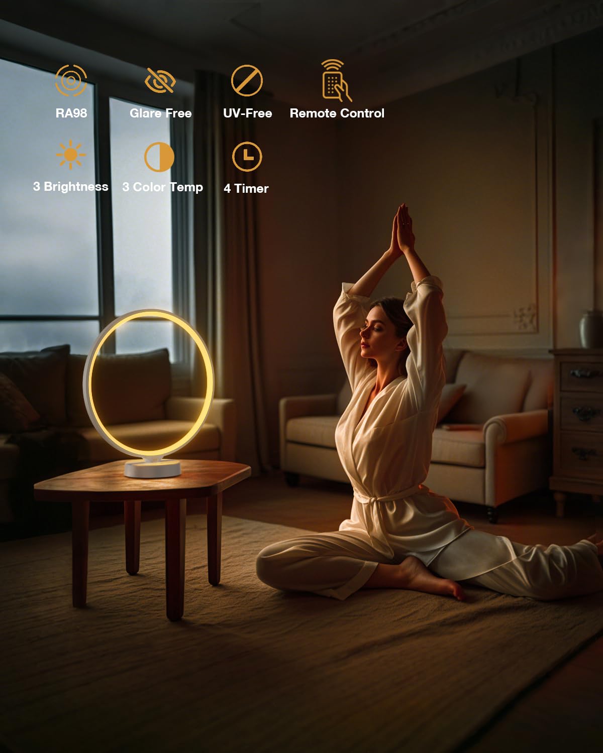 Geecent lampe luminothérapie télécommande distance jusqu'à 15 mètres, contrôle pratique.