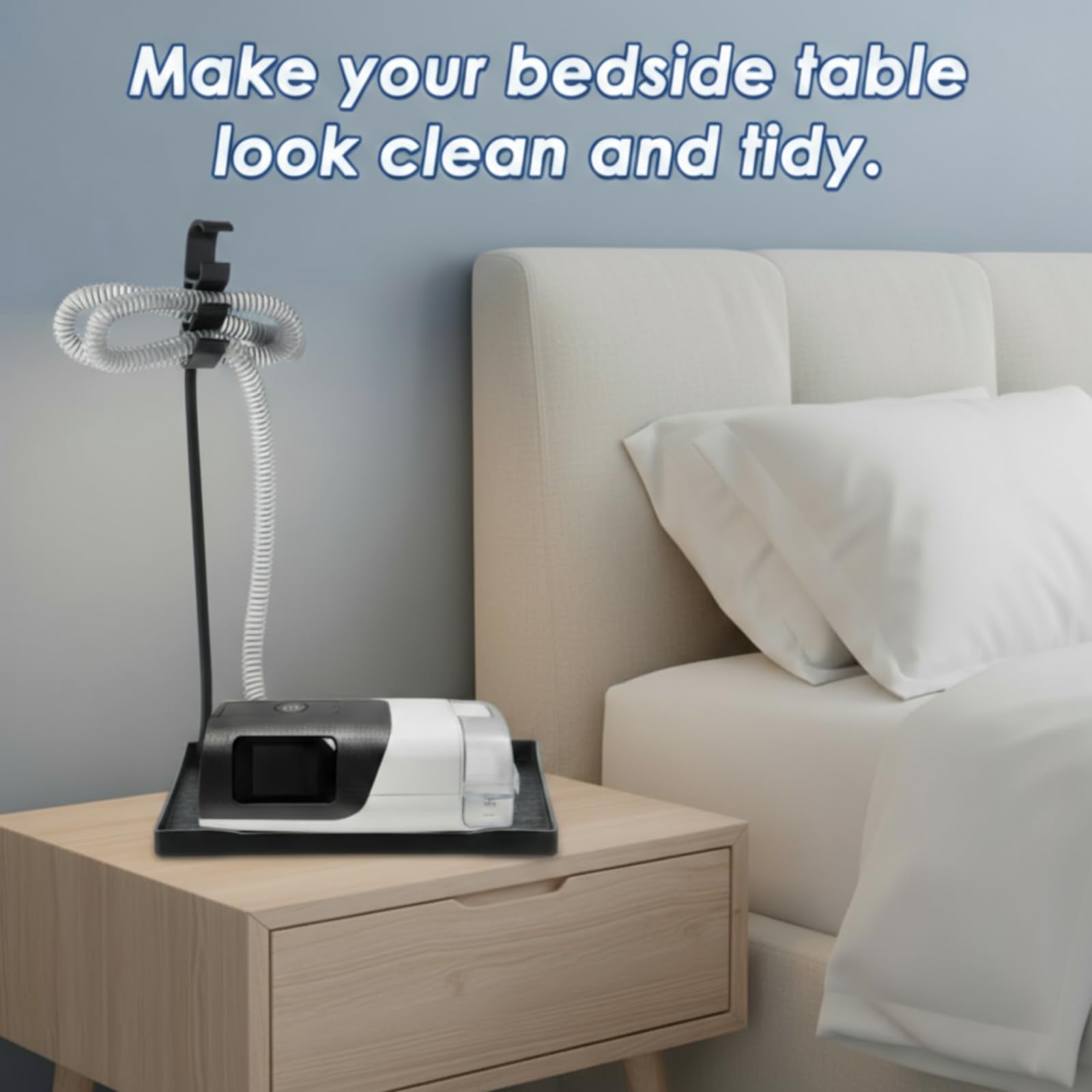 Geiserailie: tapis CPAP etagere protegeant la table de nuit