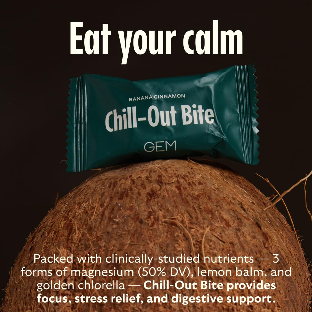 Présentation séduisante de GEM Calm Bite sur la table, détente assurée.