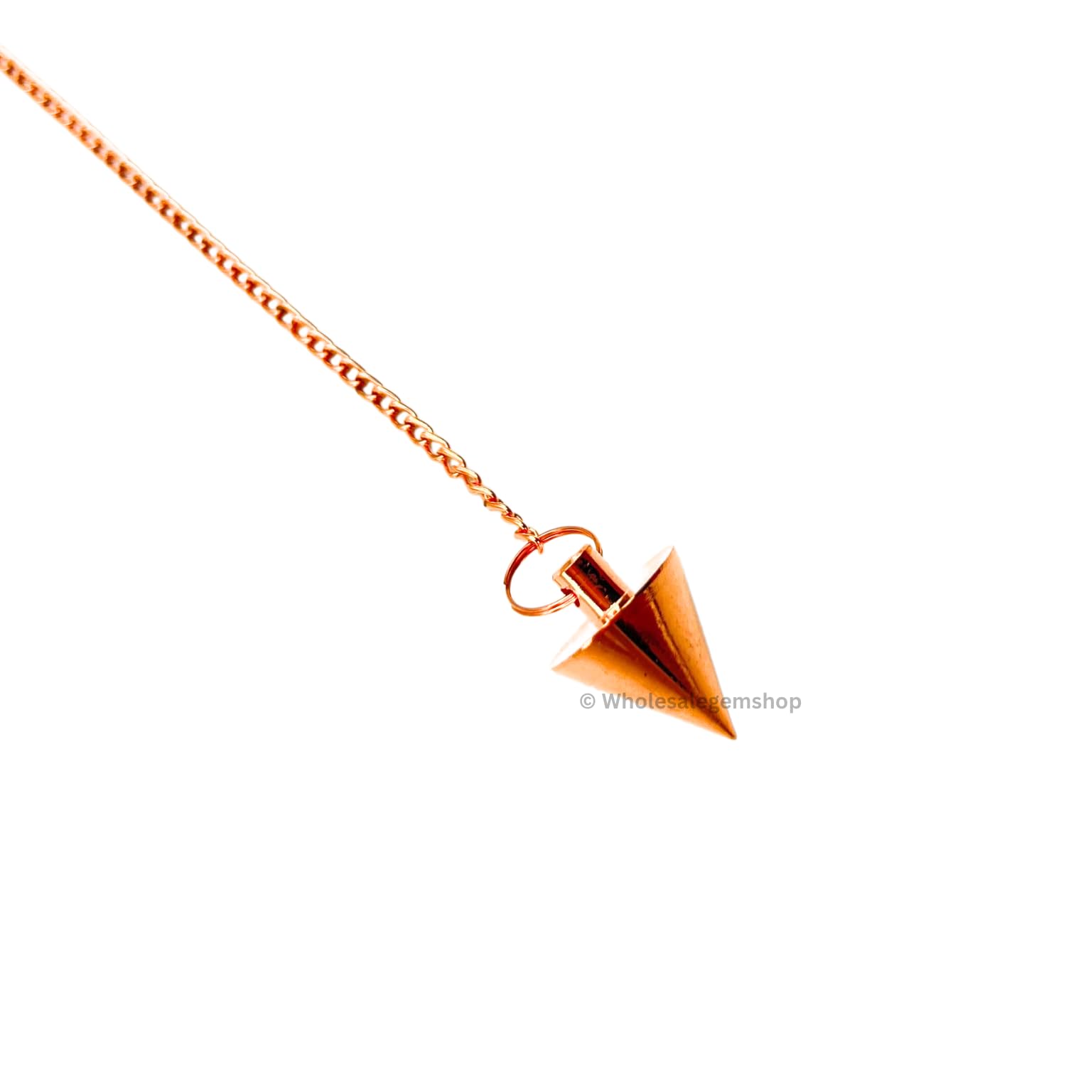 GEMSCITE pendule métal rose doré chaine, mouvement fluide pour divination et méditation.