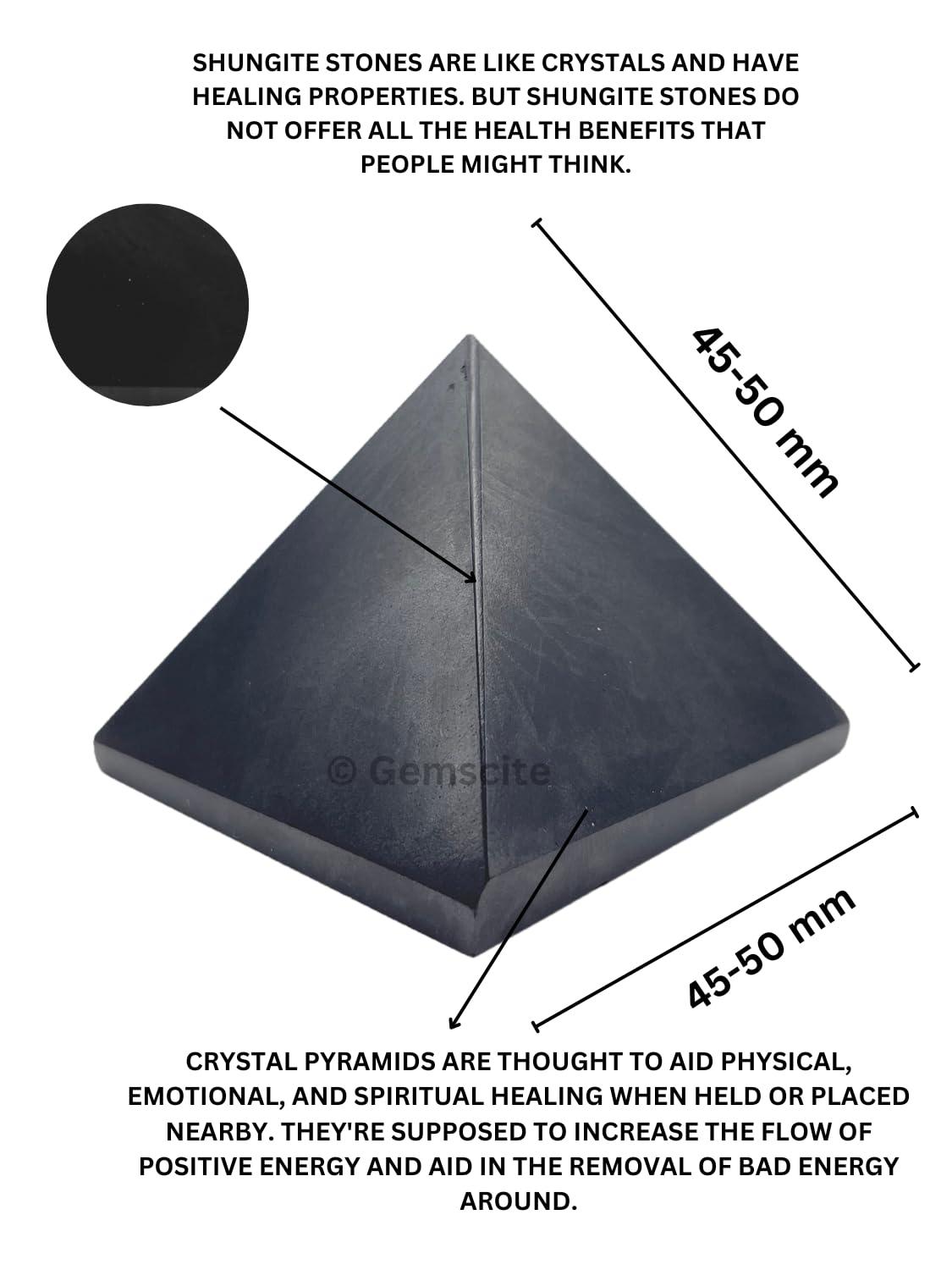 GEMSCITE pyramide shungite 2 pouces - détail des arêtes pour une belle présence décorative