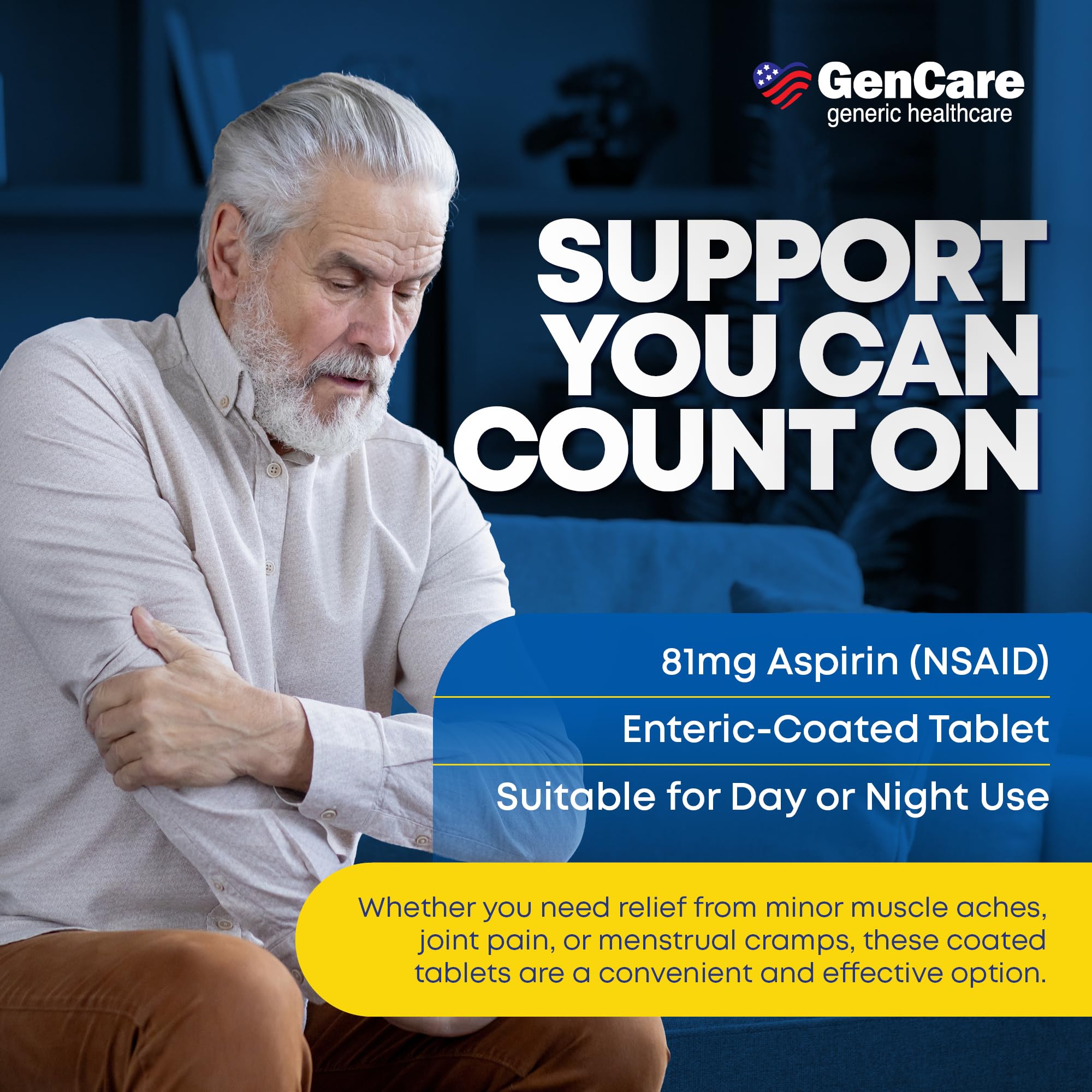 GenCare Aspirine 81 mg, comprimé compact et facile à avaler.