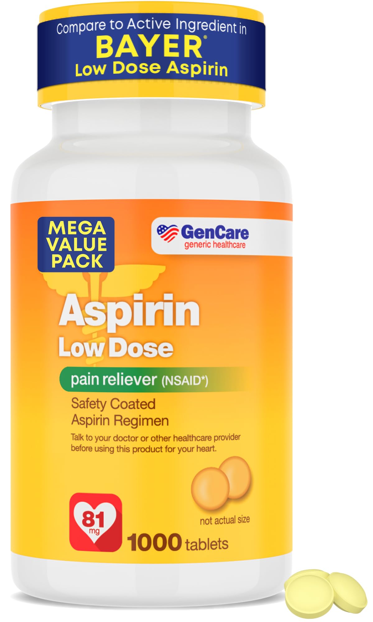 GenCare Aspirine 81mg, comprimé enrobé, sécurité gastrique améliorée pour utilisation quotidienne