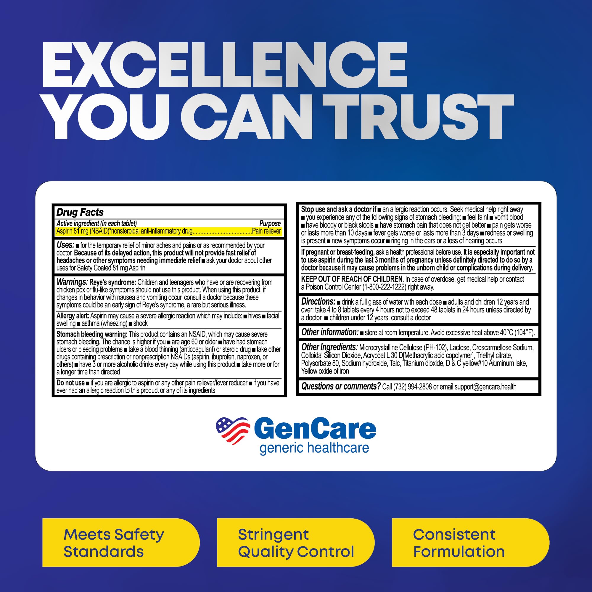GenCare Aspirine 81mg, emballage pratique pour rangement domestique