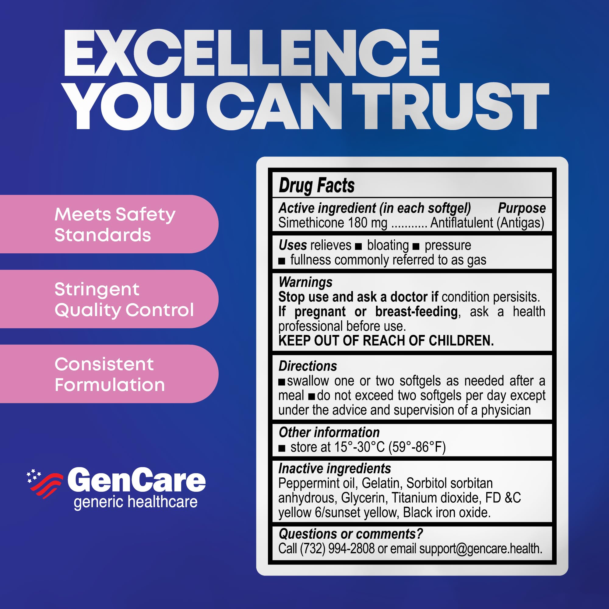 GenCare capsules molles faciles à avaler, confort digestif potentiel.