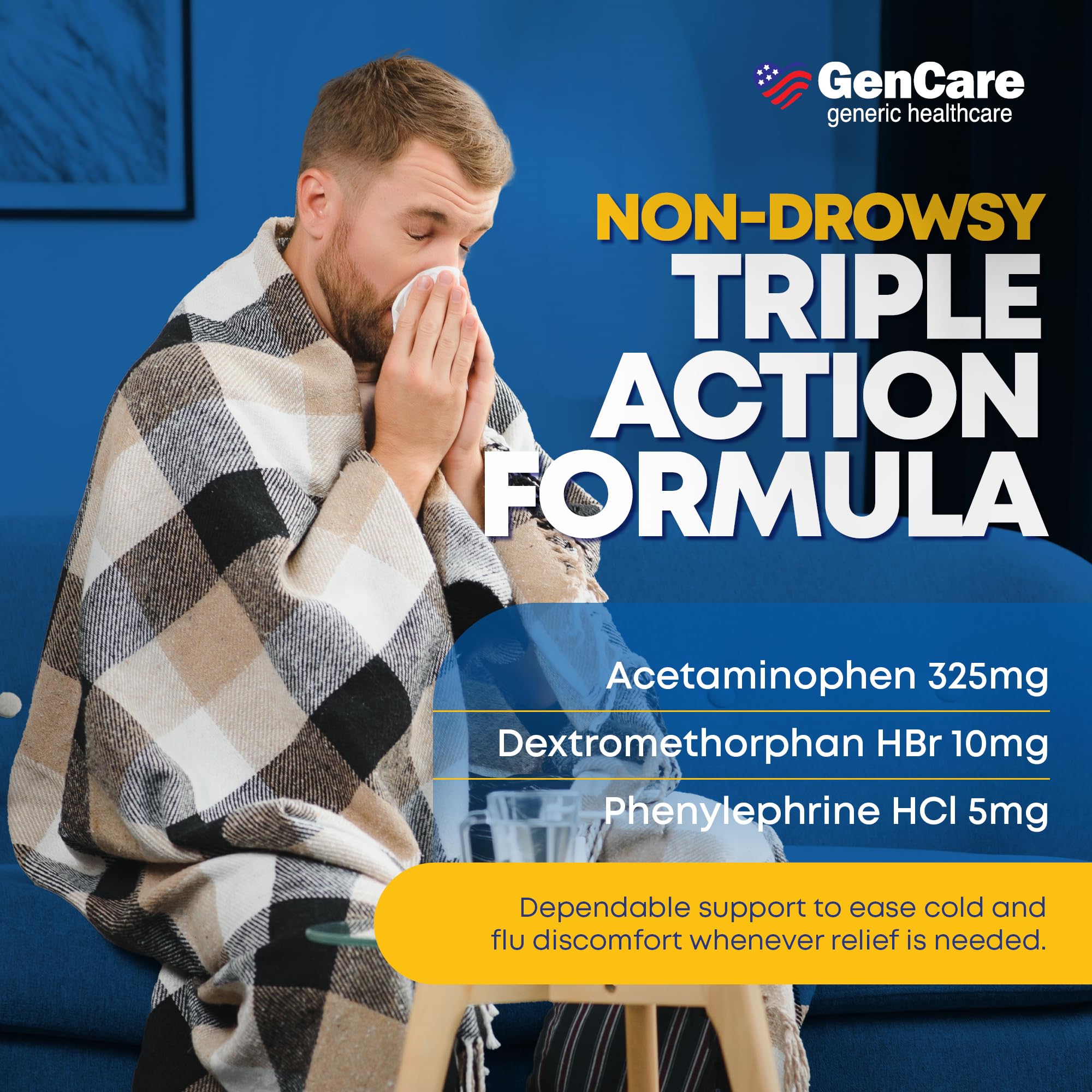 GenCare comprimés dextrométhorphane 10 mg, soutien anti-toux.