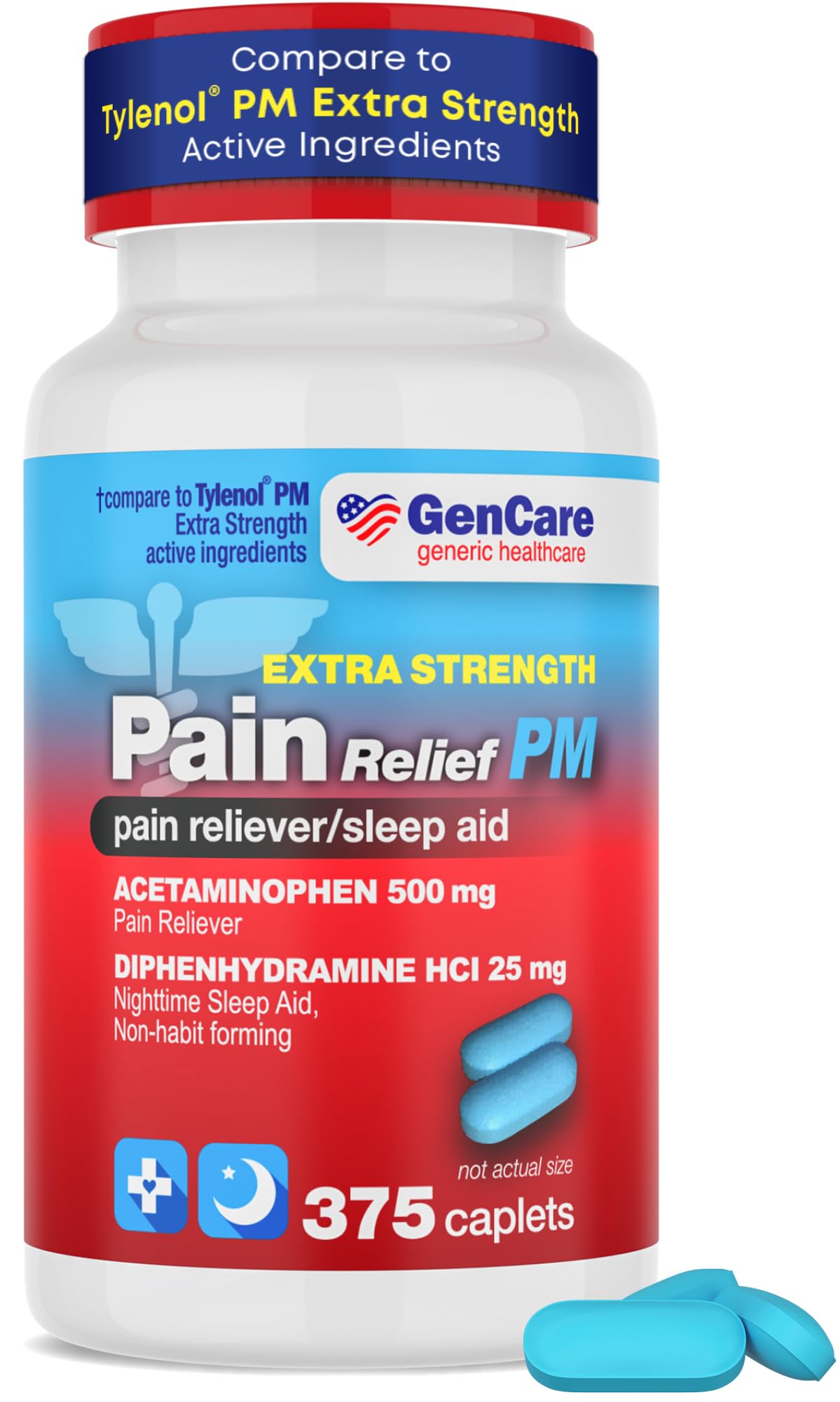 GenCare Extra Strength Acétaminophène PM – bouteille prête à l’emploi pour soulager rapidement les douleurs.