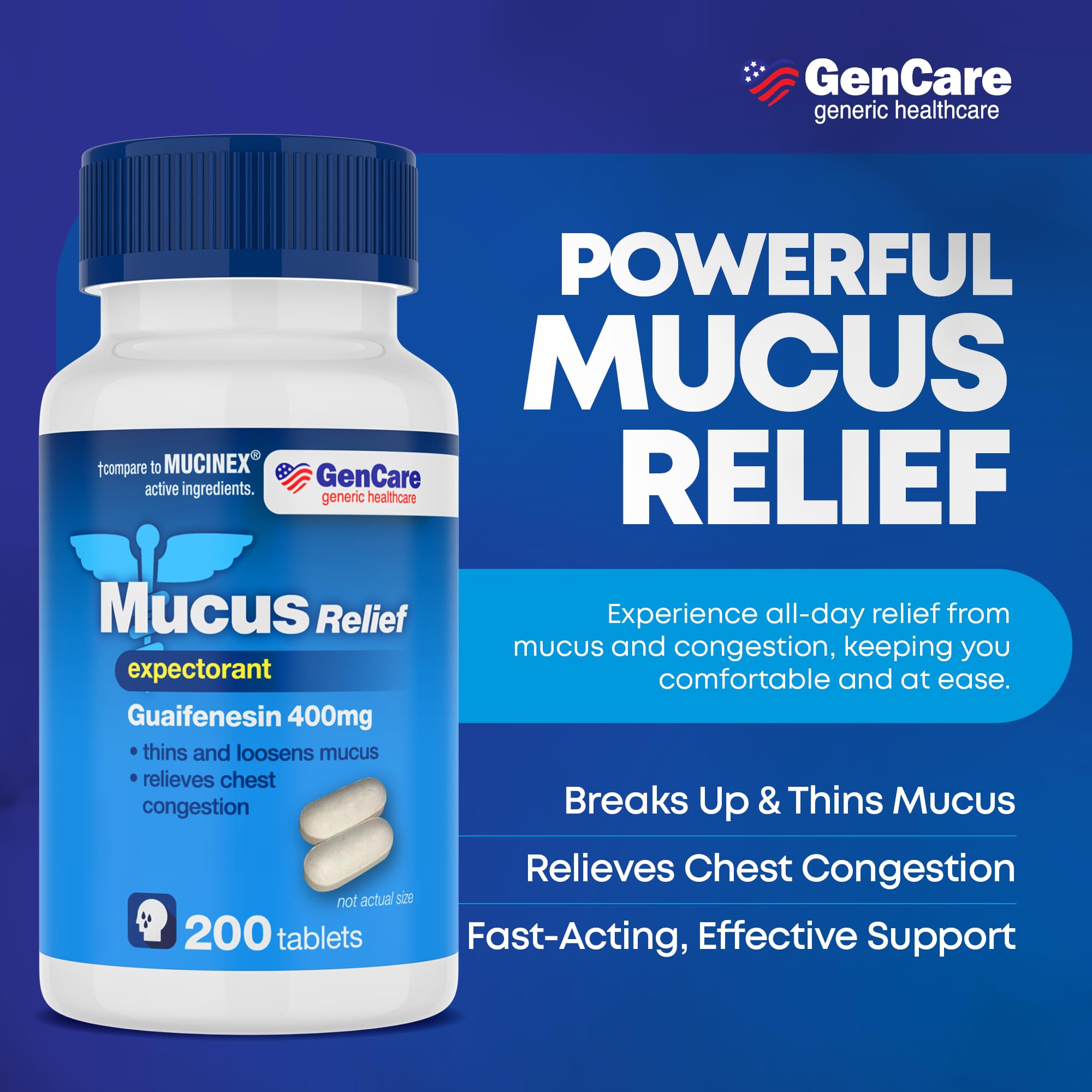 GenCare Mucus Relief Tablettes 400 mg faciles a avaler et efficaces contre les mucosités