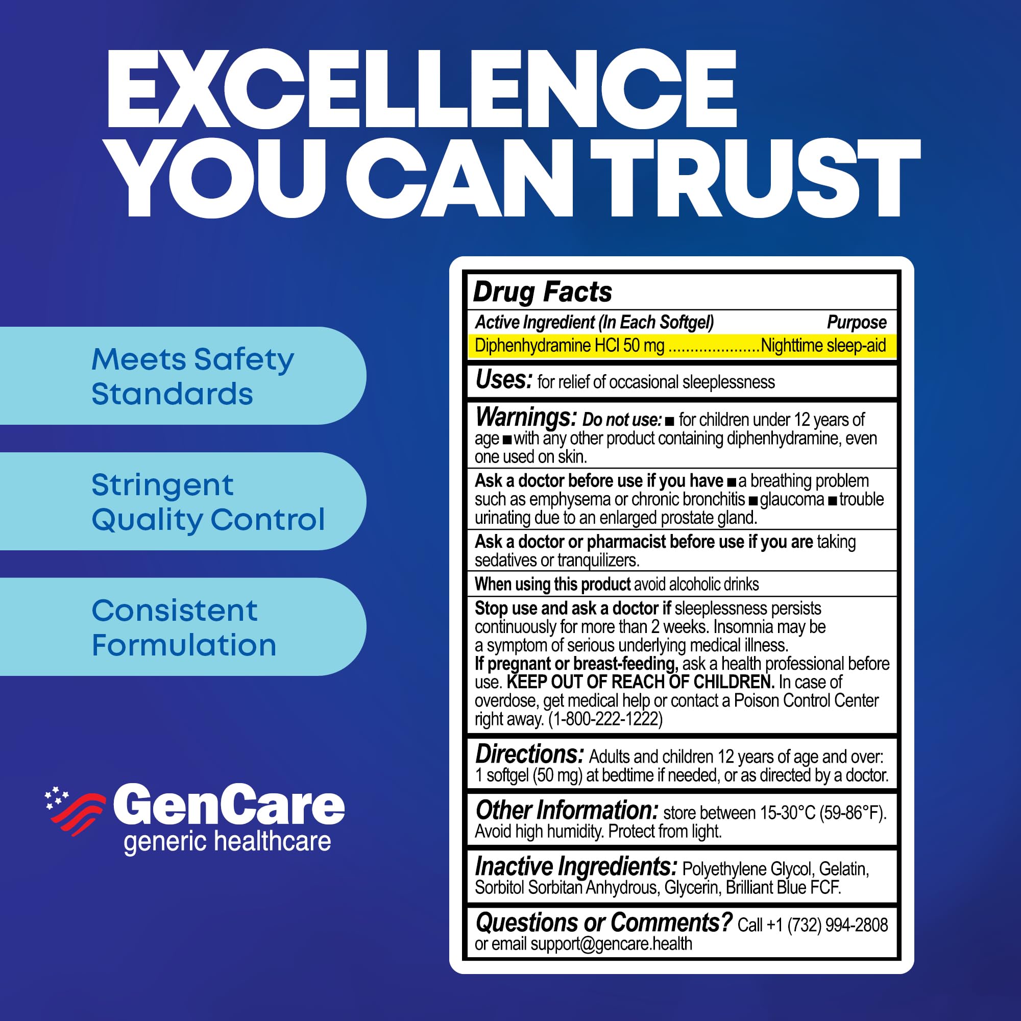 GenCare pilules nuit : format pratique pour la maison et les déplacements.