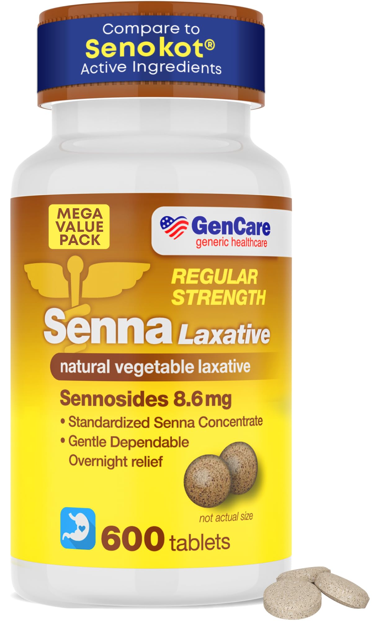 GenCare Senna Laxatif – bouteille 600 comprimés, pratique pour toute la famille et régularité