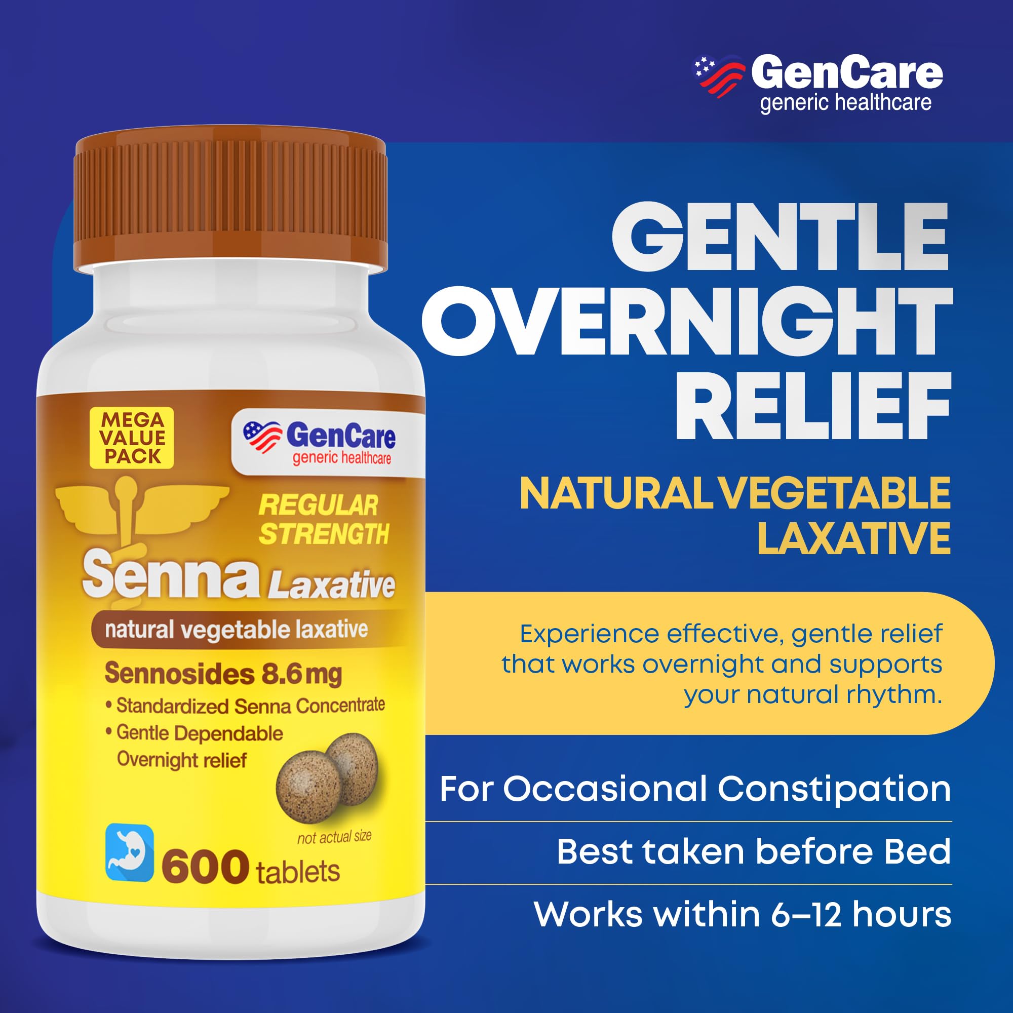 GenCare Senna tablettes 8-6 mg, comprimés faciles à avaler pour le confort intestinal
