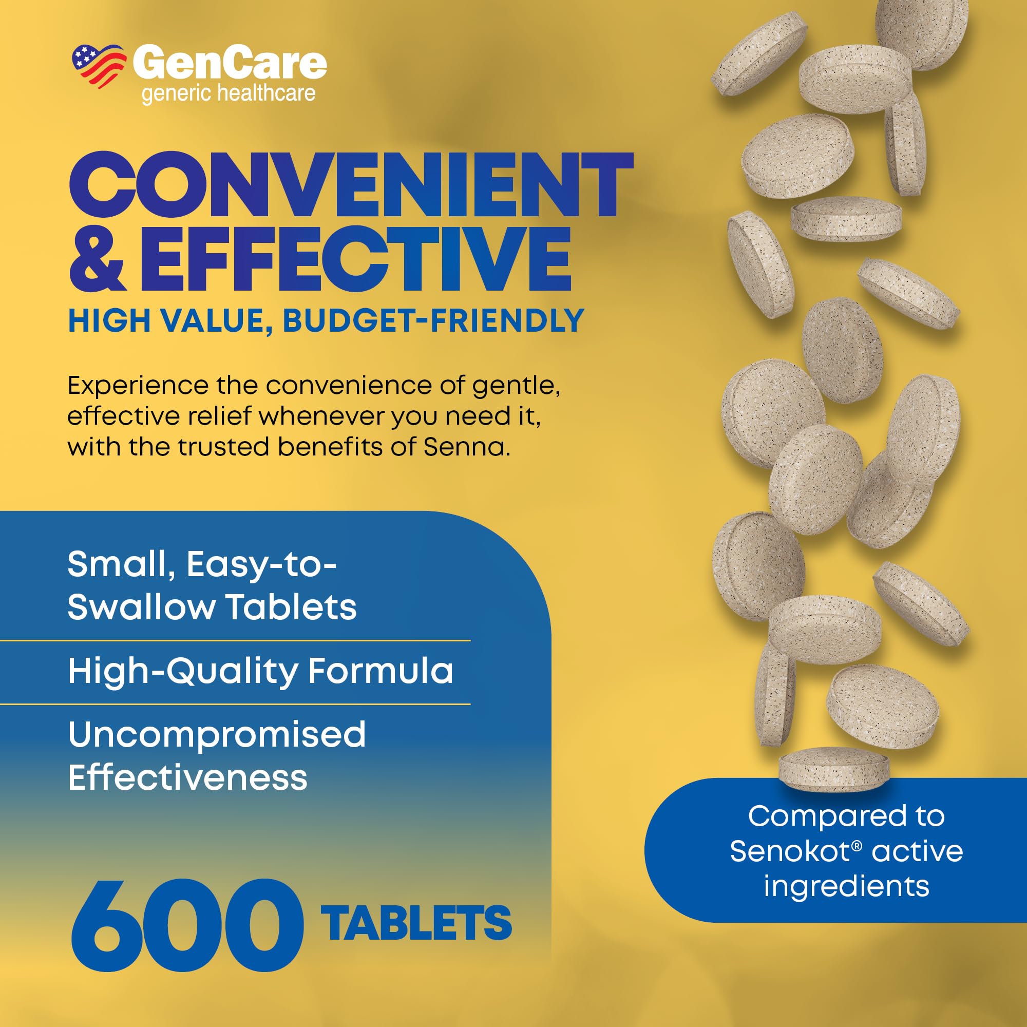 GenCare Senna tablettes constipation – aide potentielle pour favoriser un passage intestinal régulier