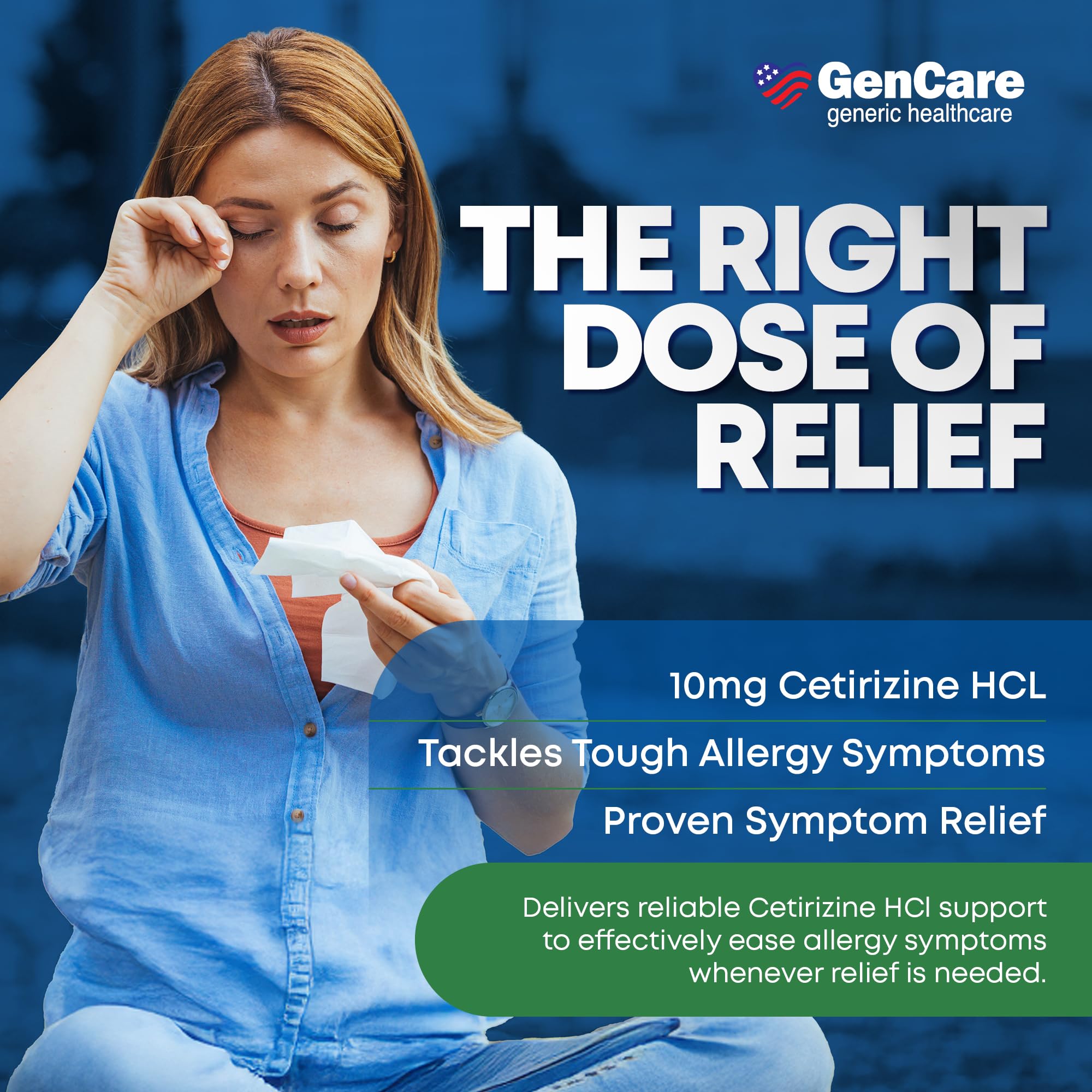 GenCare Cetirizine HCL 10 mg – usage adulte et enfant 6 ans et plus