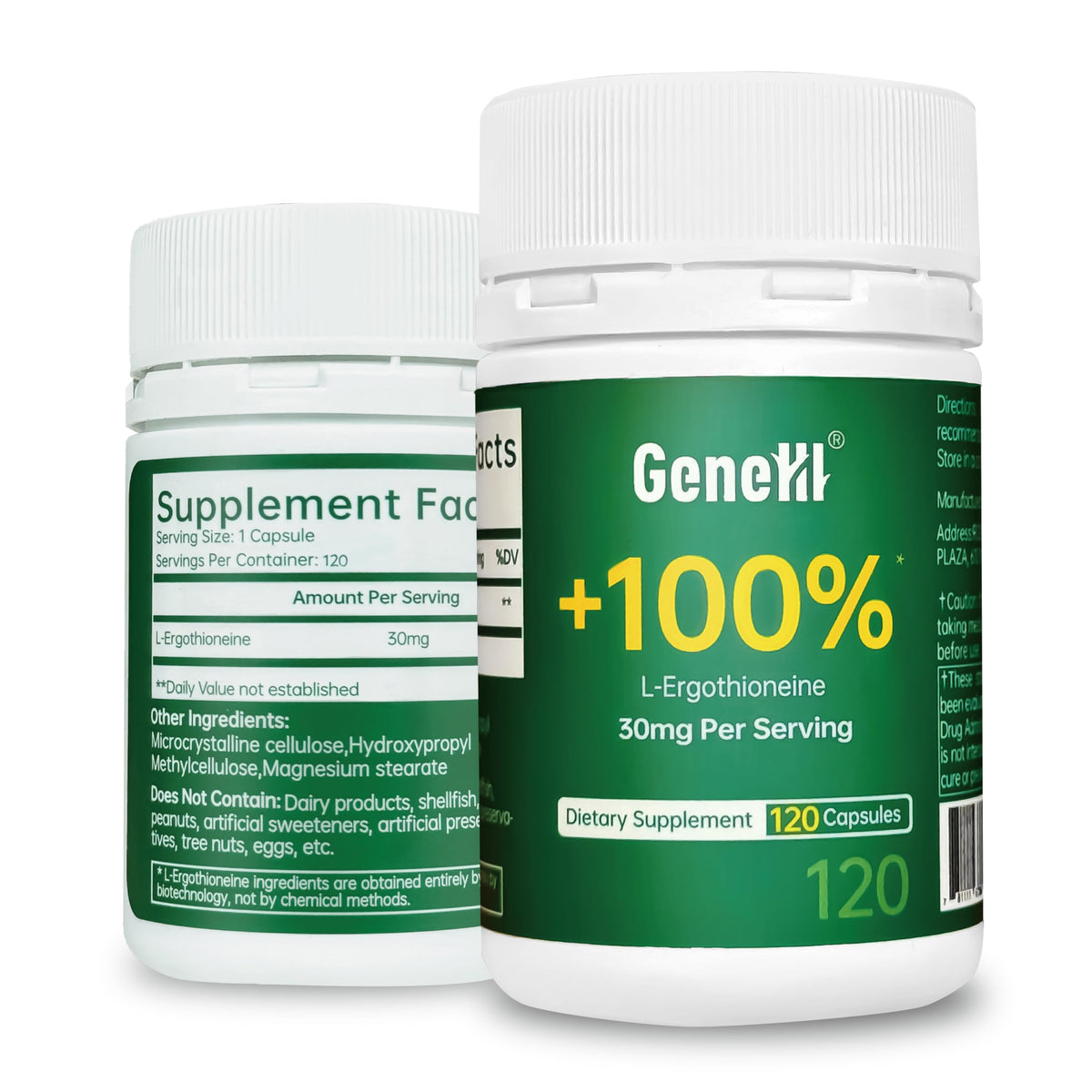 GeneIII Ergothioneine – bouteille 120 gelules pour soutenir énergie et vitalité au quotidien.