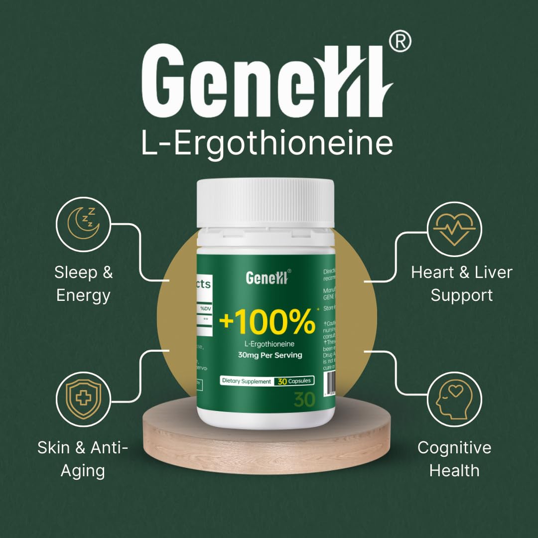 GENEIII Ergothioneine bouteille: facilité d’utilisation et dosage quotidien pratique.