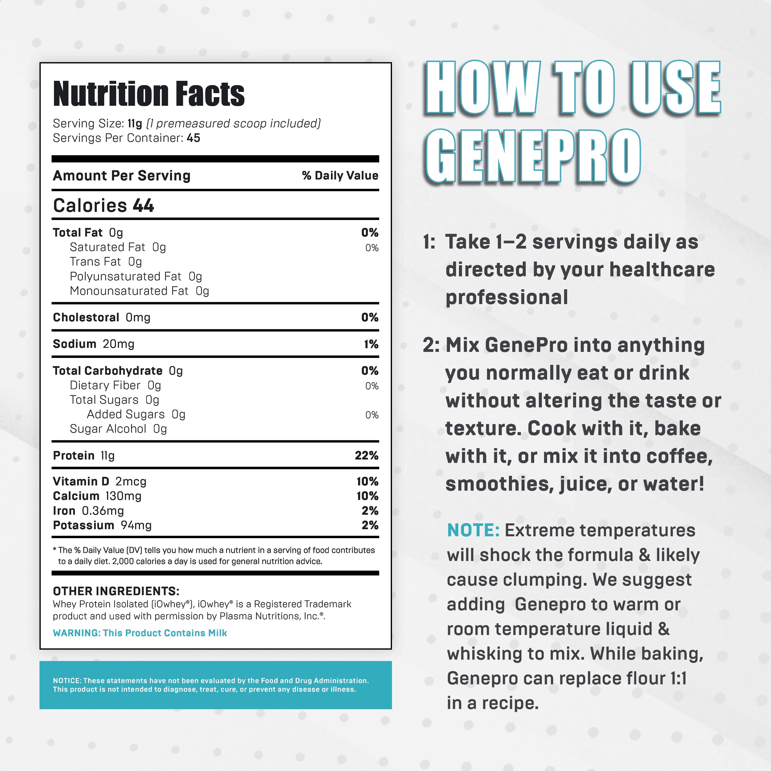 GENEPRO GEN. 3 fiche nutrition claire pour plan alimentaire