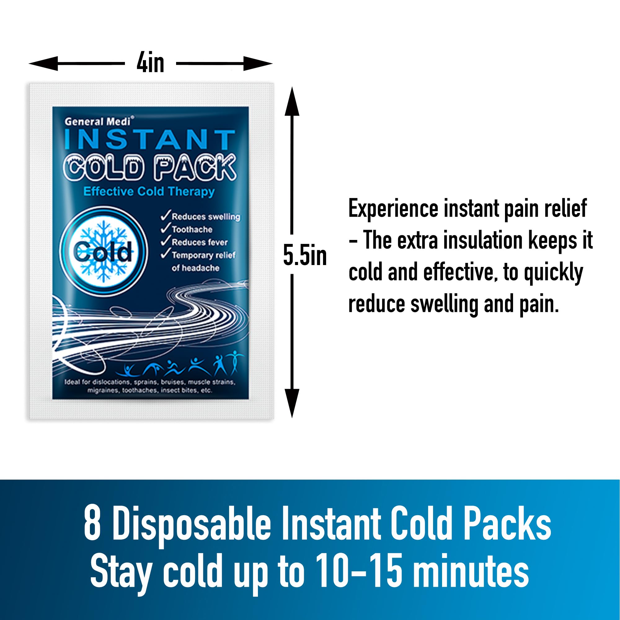 General Medi glace instant 4x5-5 pouces: activation rapide sans congélateur.