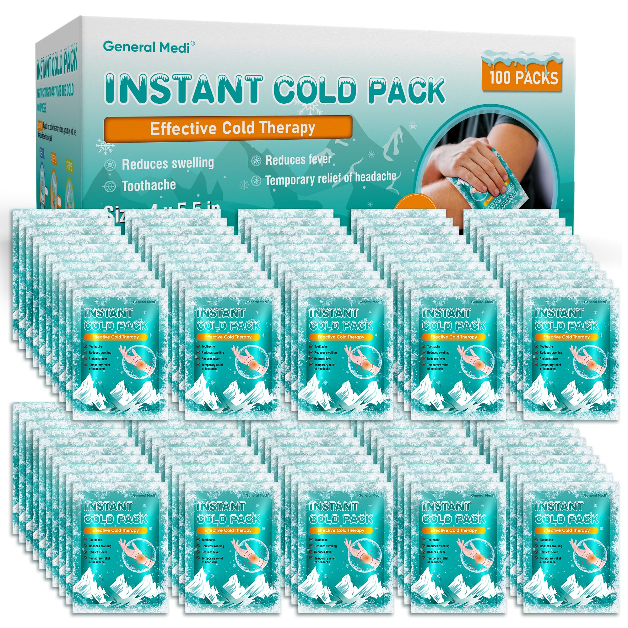 General Medi glace instantanee 4x5, soulagement rapide lors de petites blessures.
