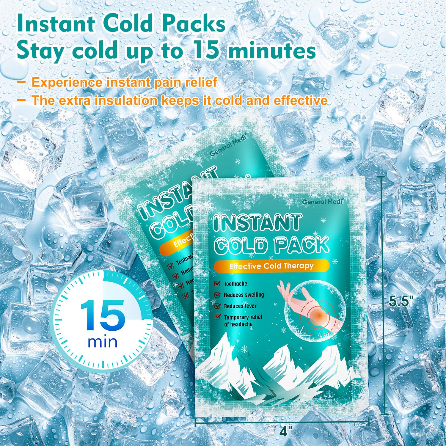 General Medi pack glace sans congélateur, utilisation rapide pour blessures mineures.