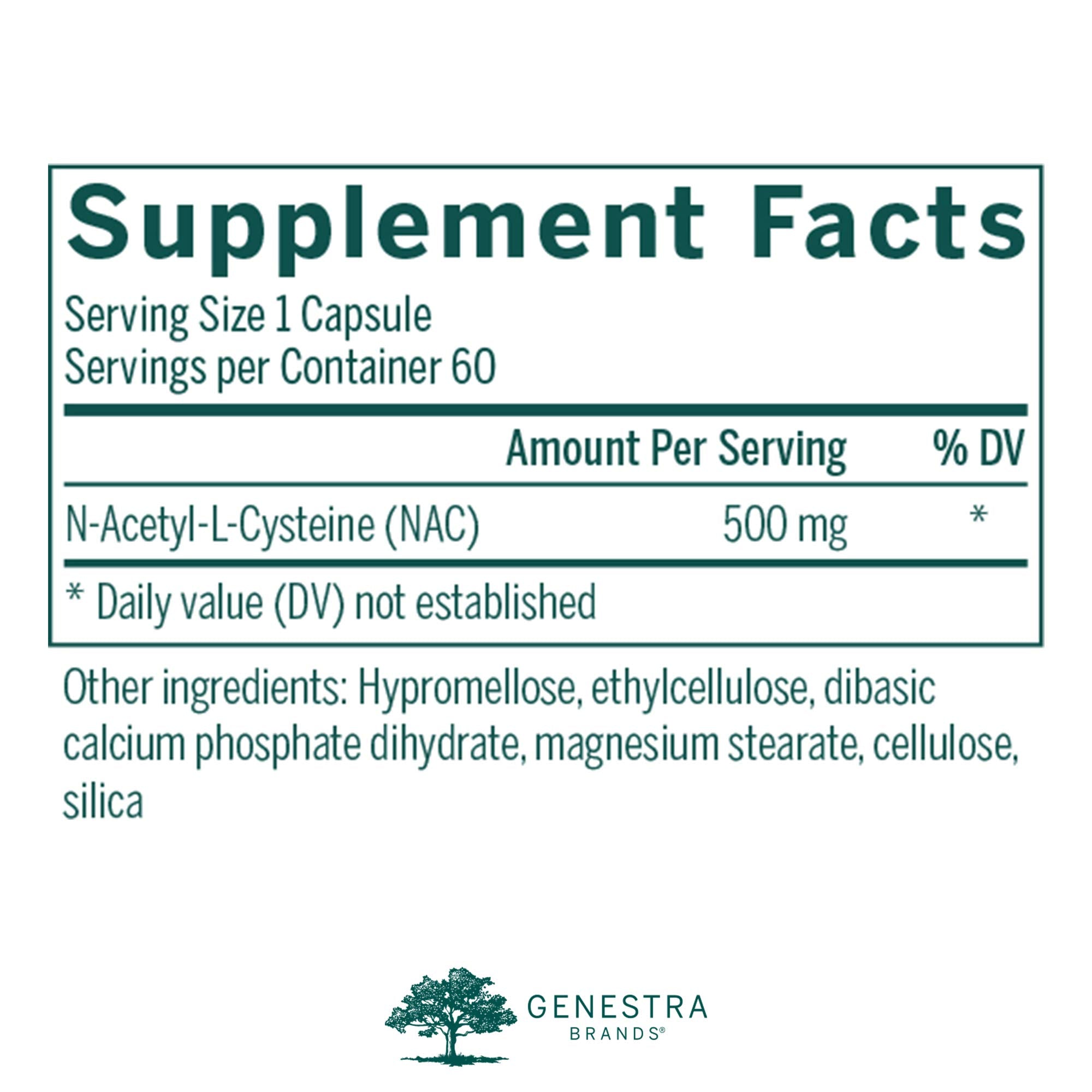 Genestra Amino NAC - bouteille 60 capsules, facile à transporter.