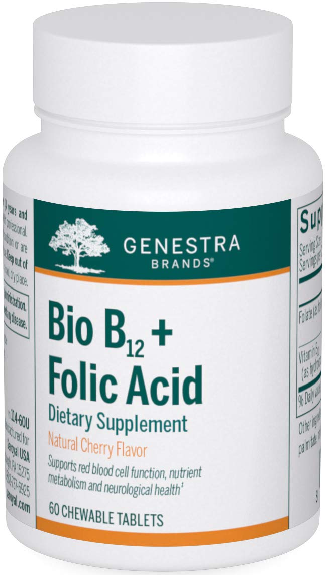 Genestra Bio B12 + Acide Folique – boîte du produit soutenant potentiellement l'énergie.
