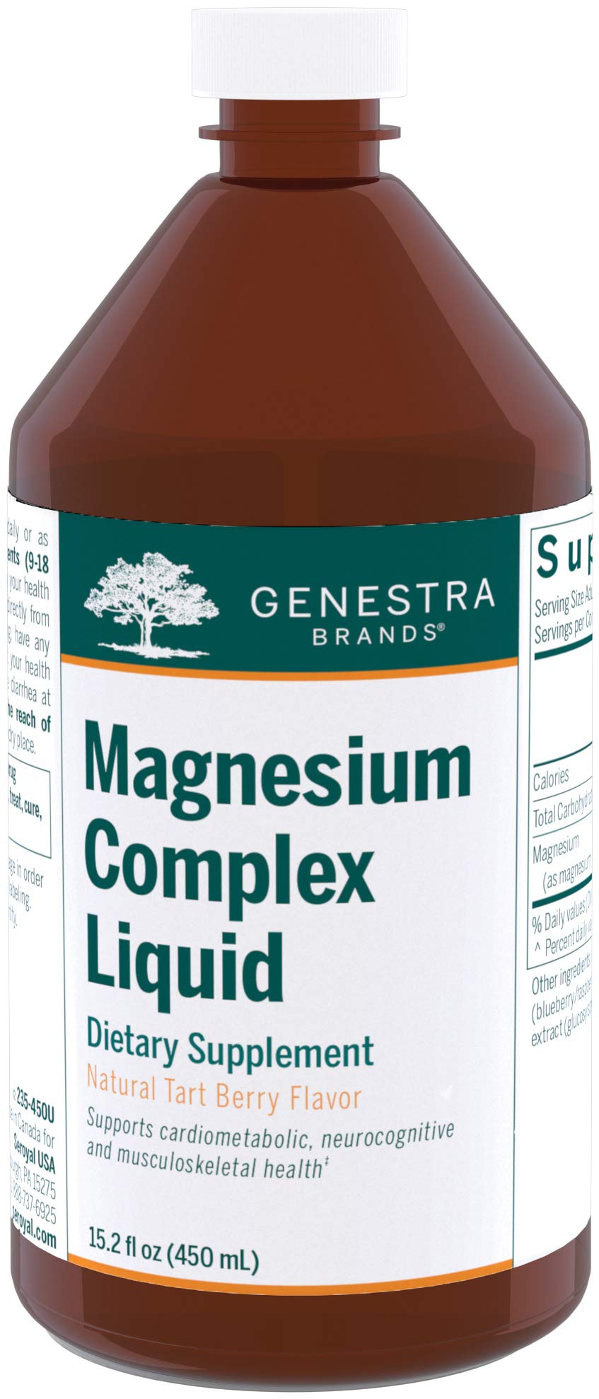 Genestra Brands Magnésium Complex Liquide, bouteille avant, pratique pour l’apport quotidien.