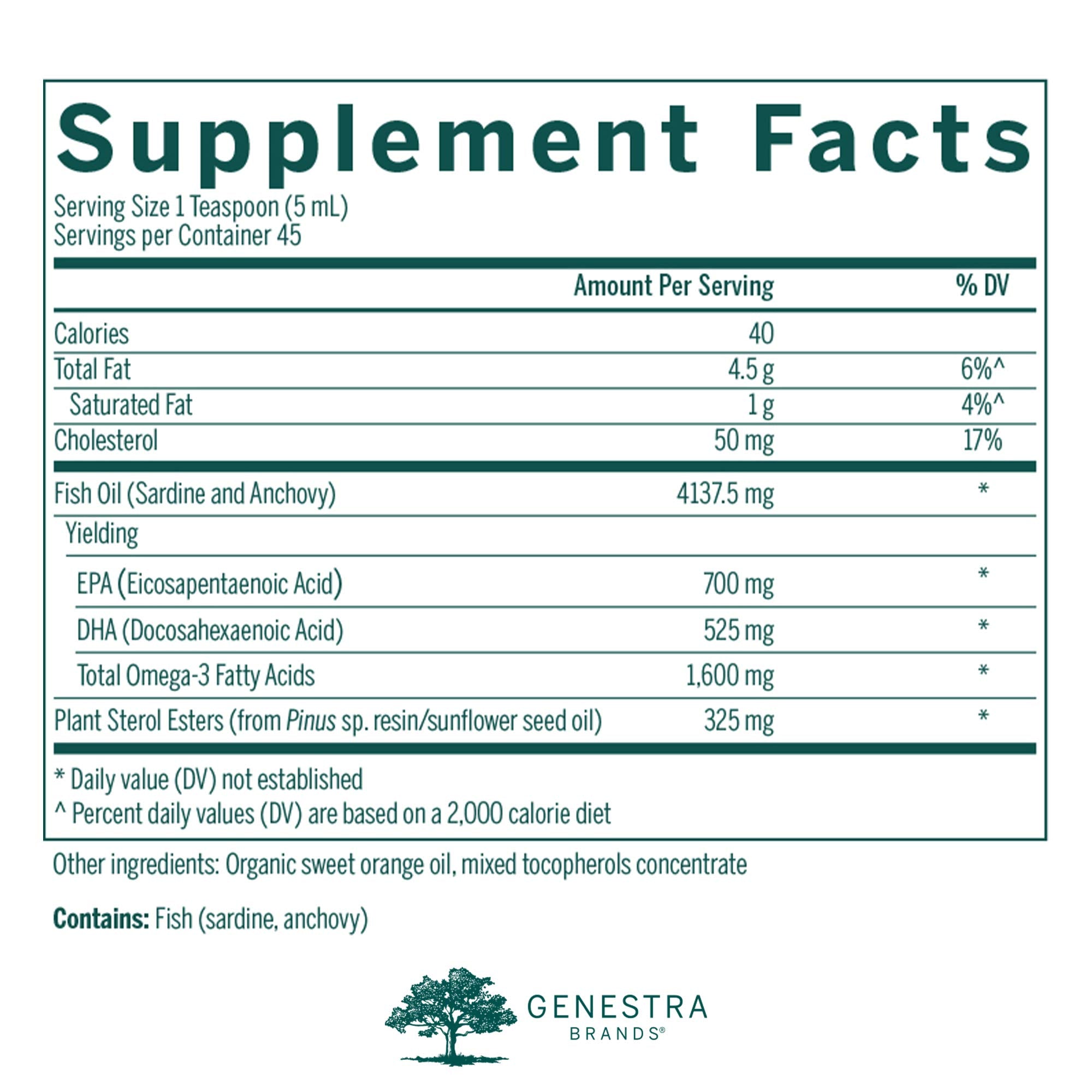 Genestra Super EFA Liquid Plus, étiquette lisible, informations claires sur les ingrédients